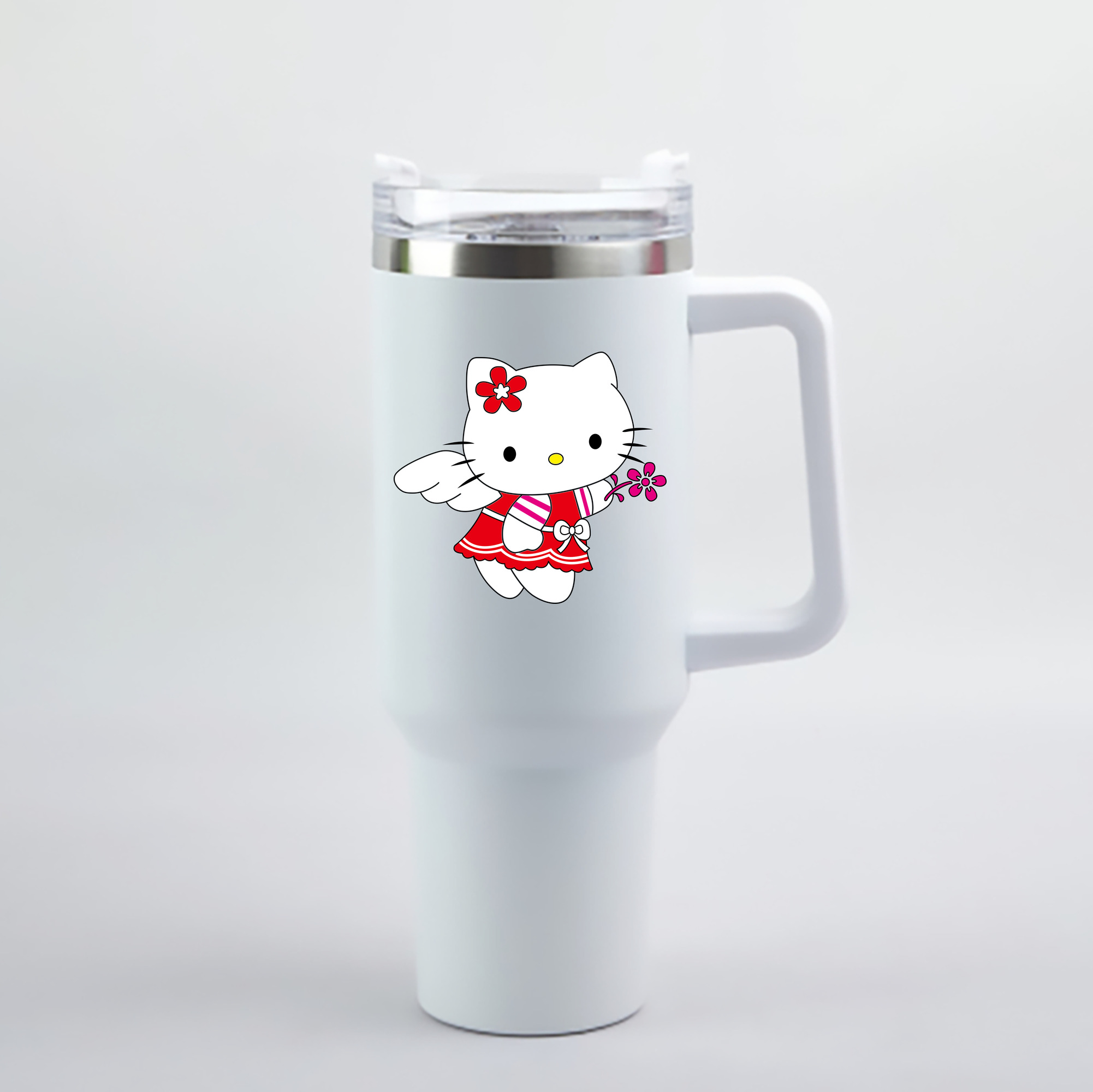 （画像用） Hello Kitty ハローキティ 1200mL車用タンブラー - クリスタルステッカー（プラスチックストロー付き）