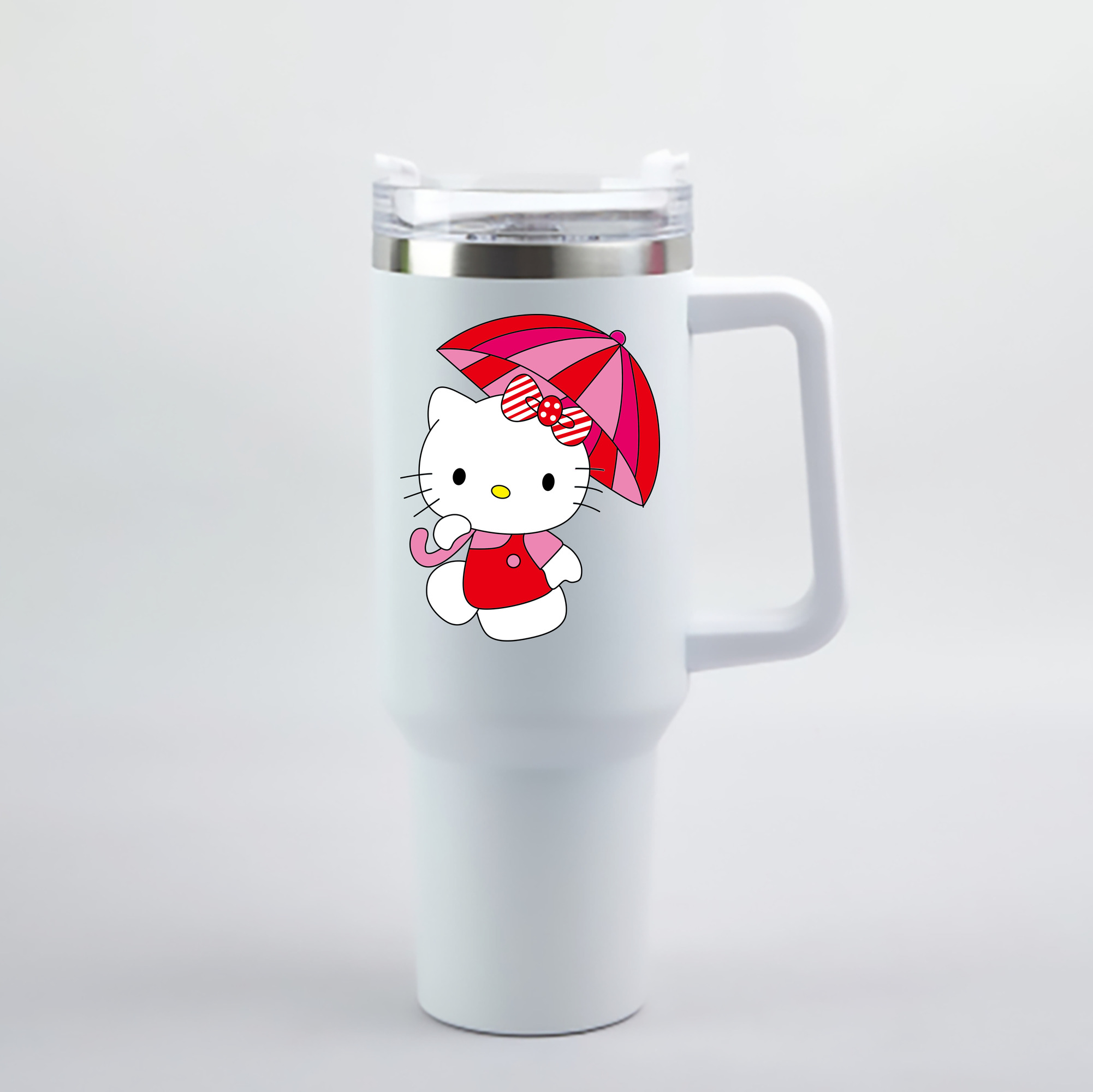 （画像用） Hello Kitty ハローキティ 1200mL車用タンブラー - クリスタルステッカー（プラスチックストロー付き）