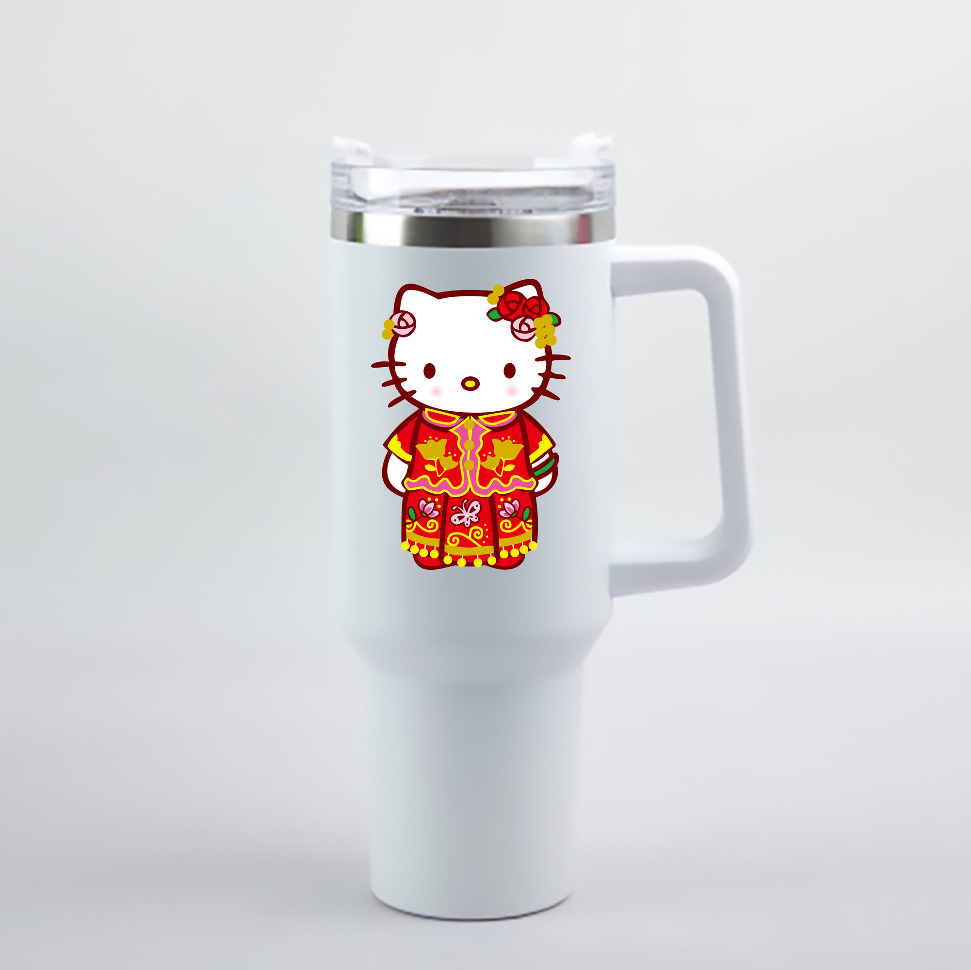 （画像用） Hello Kitty ハローキティ 1200mL車用タンブラー - クリスタルステッカー（プラスチックストロー付き）