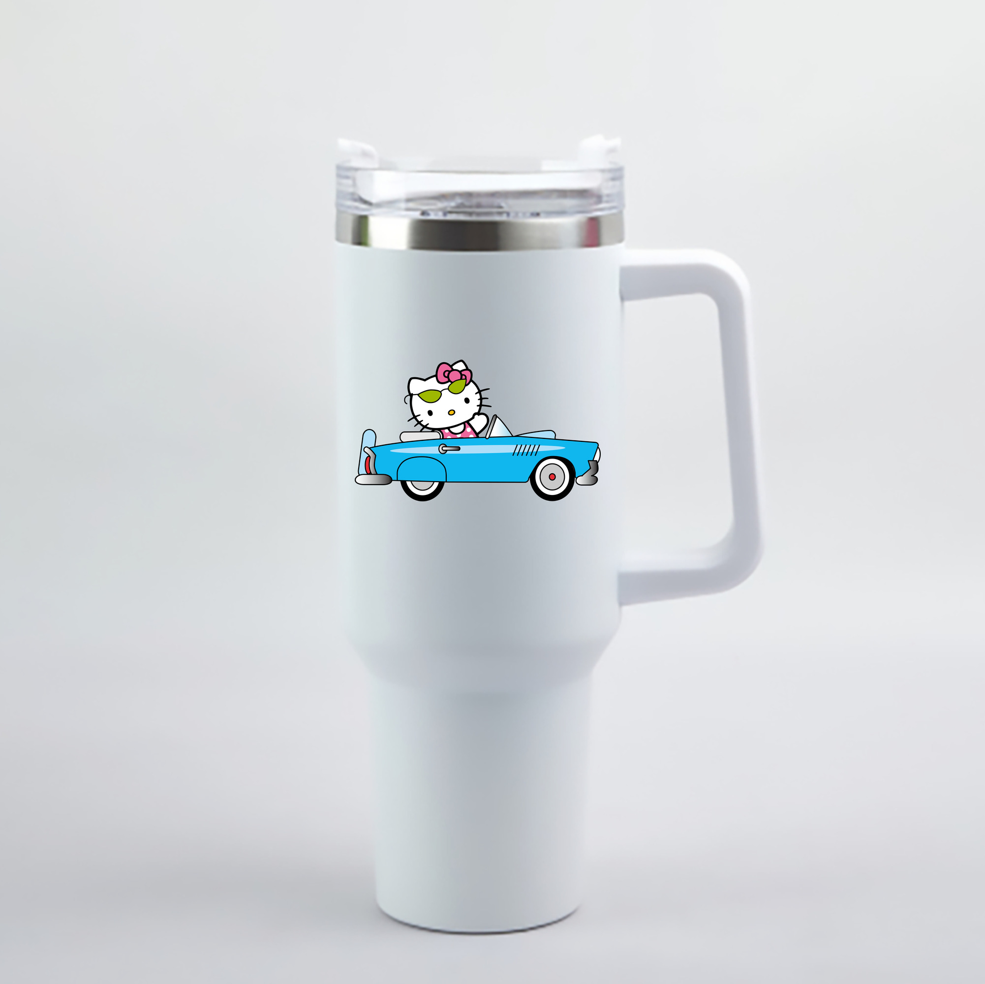 （画像用） Hello Kitty ハローキティ 1200mL車用タンブラー - クリスタルステッカー（プラスチックストロー付き）