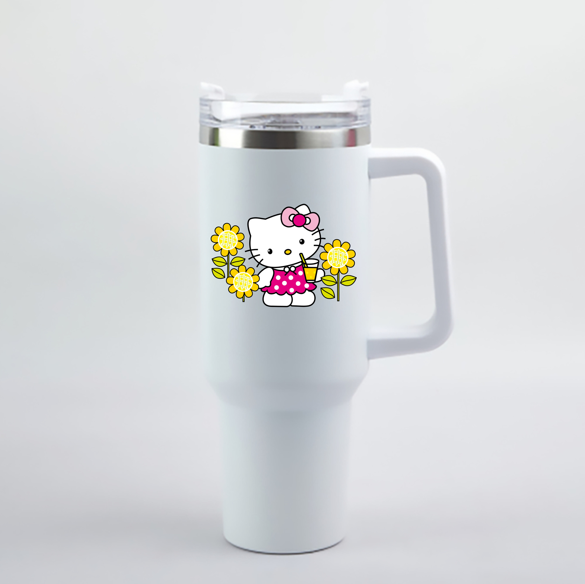 （画像用） Hello Kitty ハローキティ 1200mL車用タンブラー - クリスタルステッカー（プラスチックストロー付き）