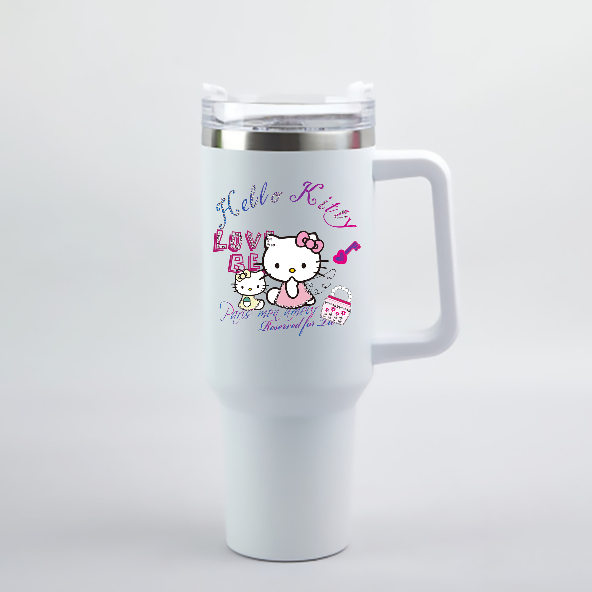 （画像用） Hello Kitty ハローキティ 1200mL車用タンブラー - クリスタルステッカー（プラスチックストロー付き）