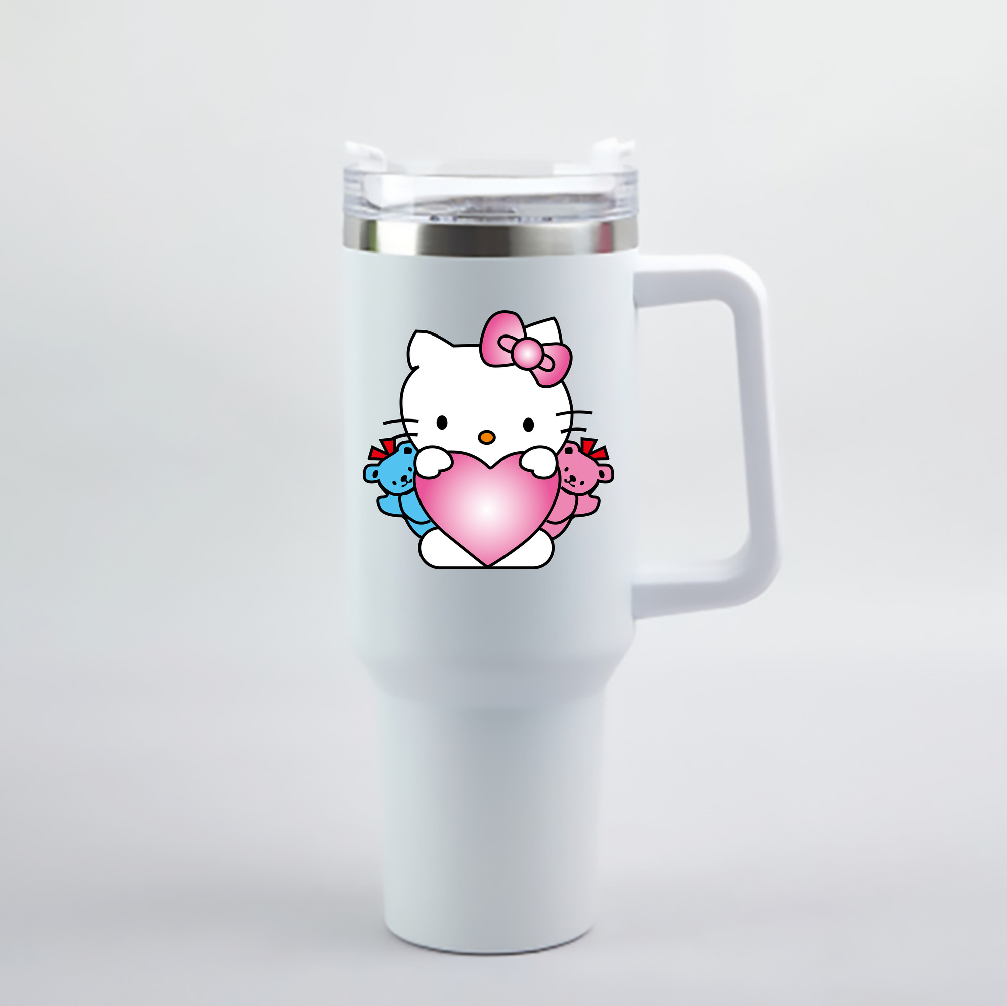 （画像用） Hello Kitty ハローキティ 1200mL車用タンブラー - クリスタルステッカー（プラスチックストロー付き）