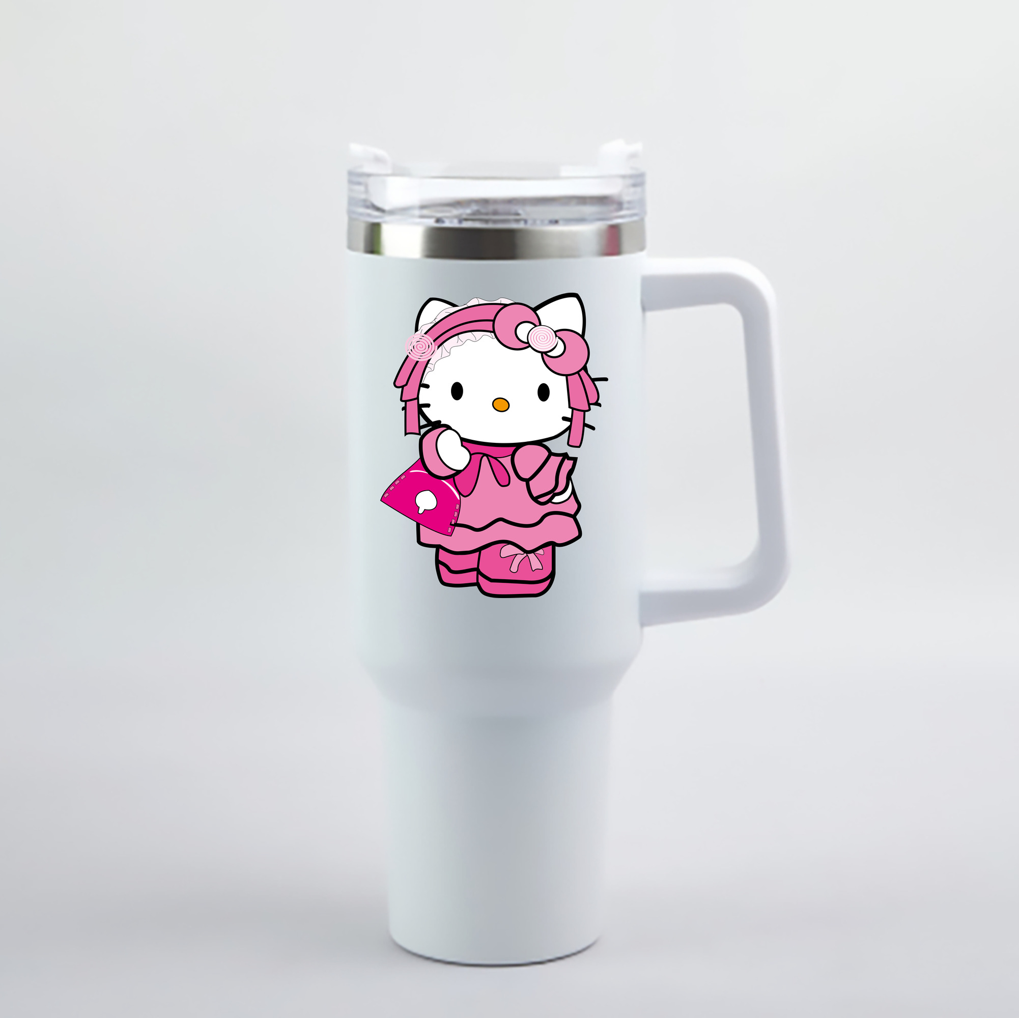 （画像用） Hello Kitty ハローキティ 1200mL車用タンブラー - クリスタルステッカー（プラスチックストロー付き）