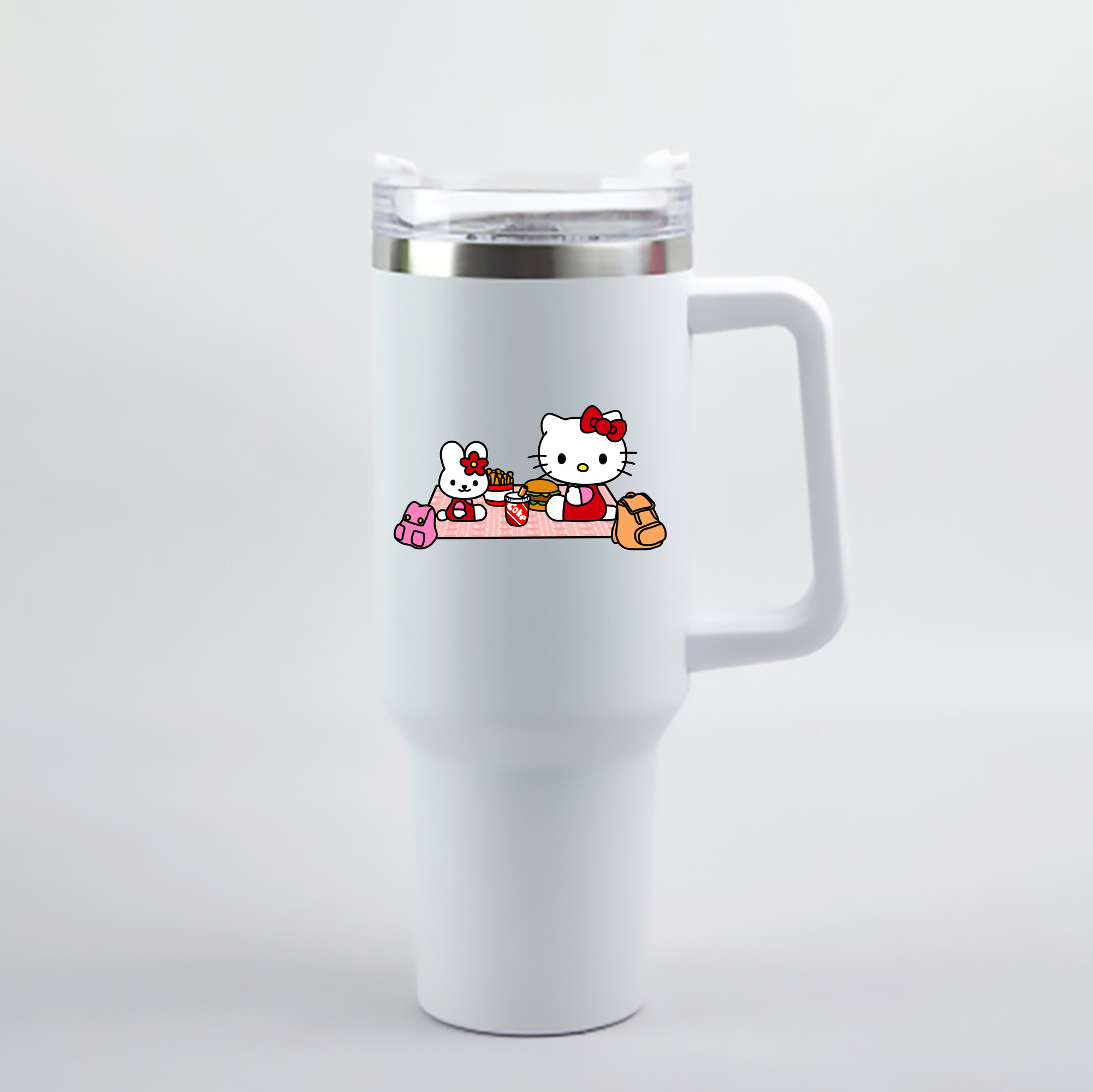 （画像用） Hello Kitty ハローキティ 1200mL車用タンブラー - クリスタルステッカー（プラスチックストロー付き）