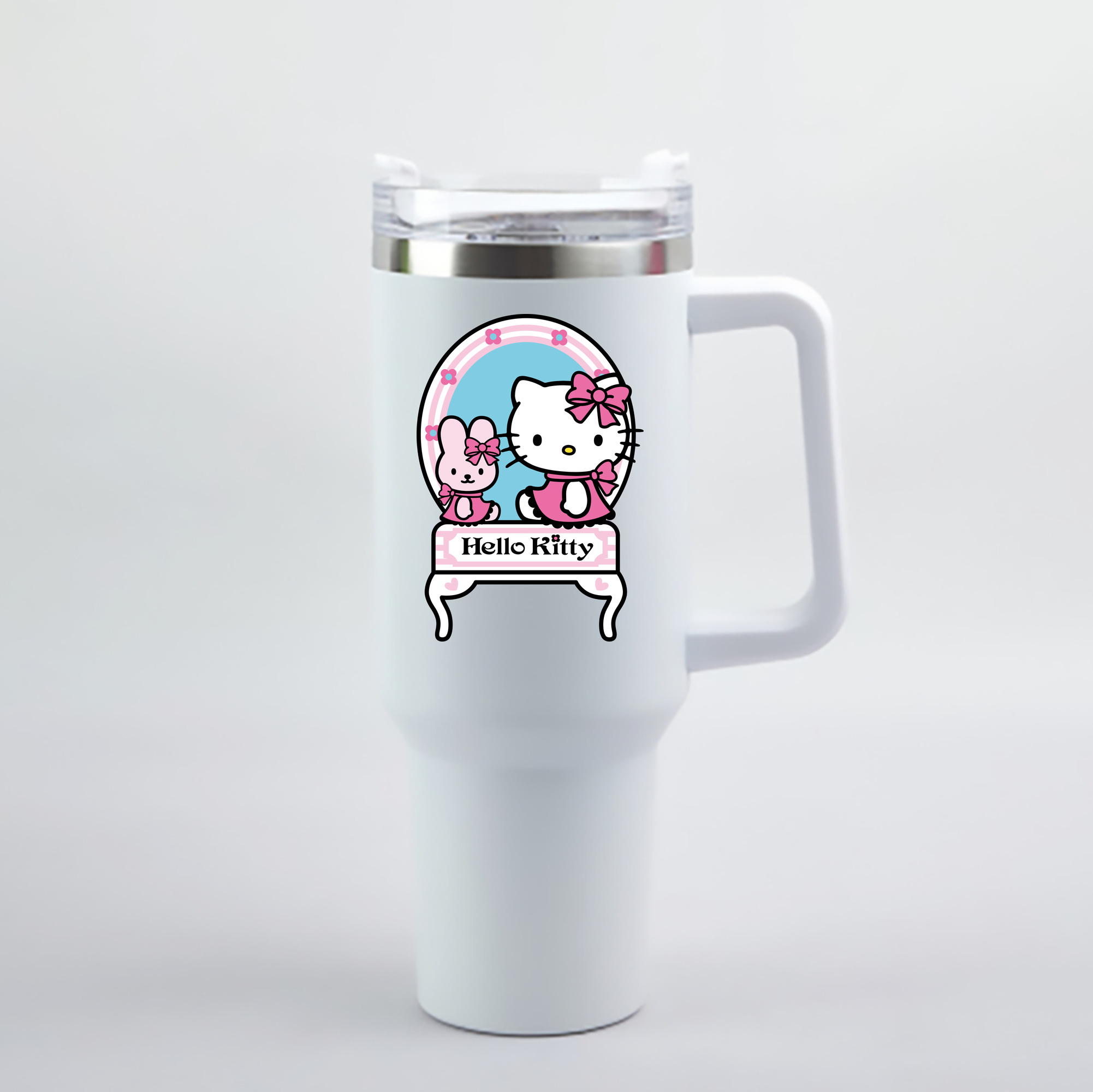 （画像用） Hello Kitty ハローキティ 1200mL車用タンブラー - クリスタルステッカー（プラスチックストロー付き）