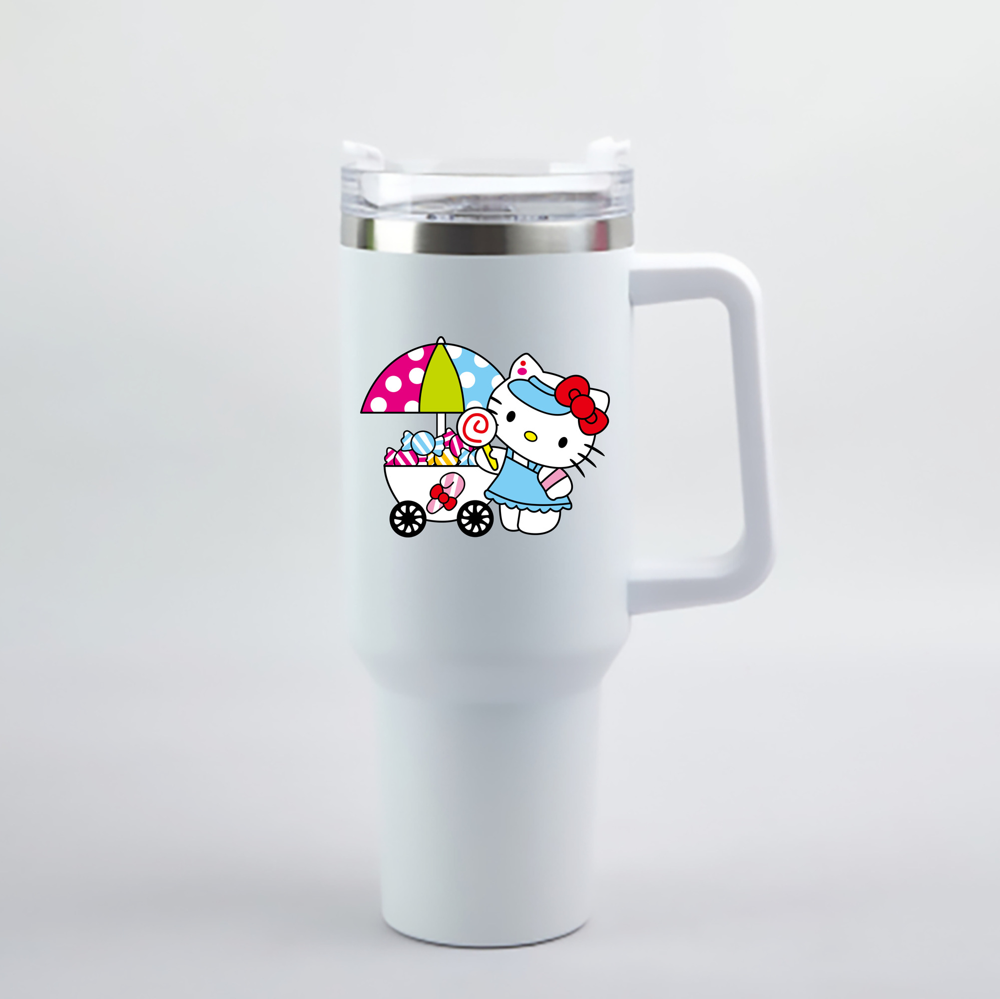 （画像用） Hello Kitty ハローキティ 1200mL車用タンブラー - クリスタルステッカー（プラスチックストロー付き）