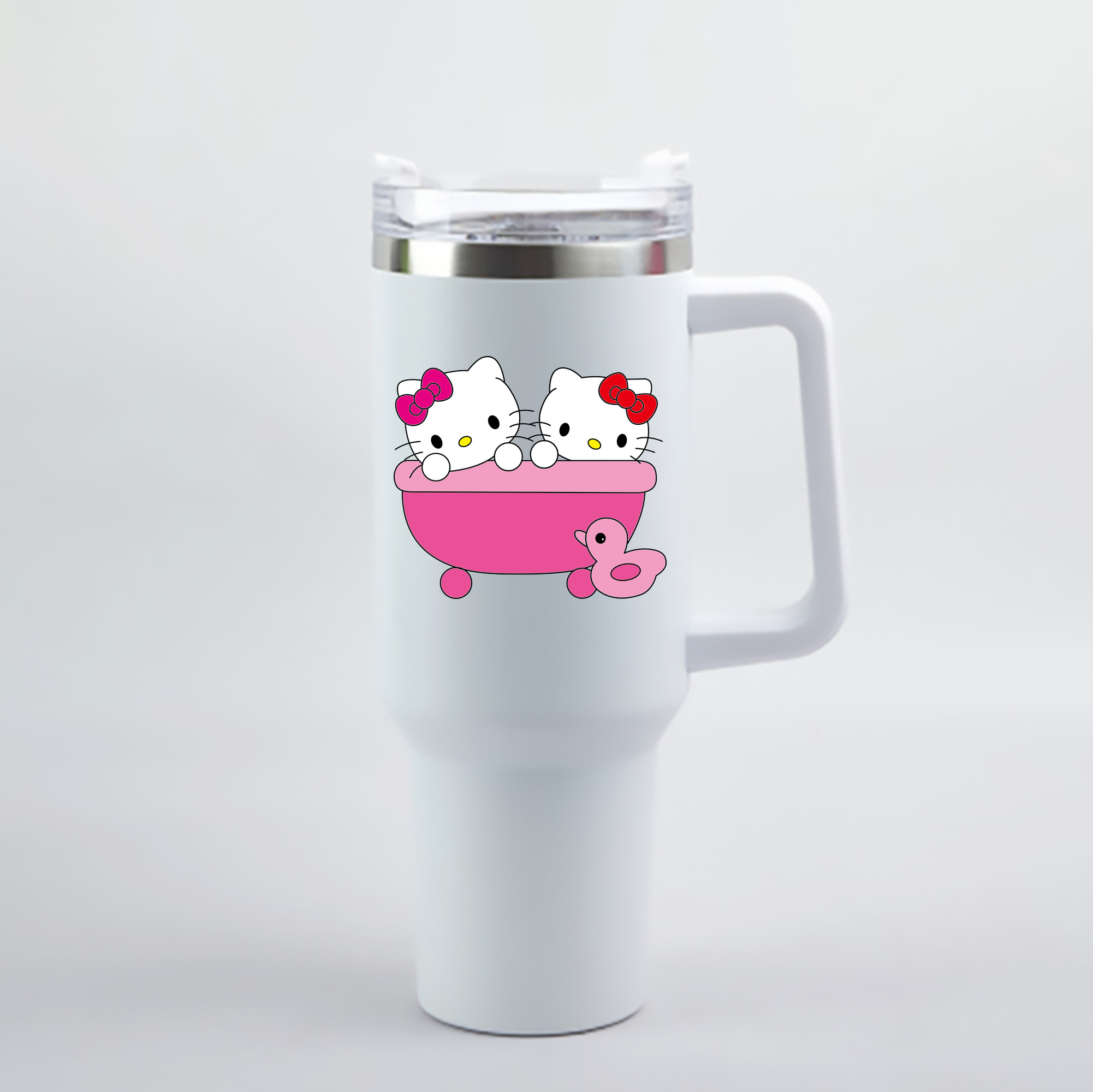 （画像用） Hello Kitty ハローキティ 1200mL車用タンブラー - クリスタルステッカー（プラスチックストロー付き）