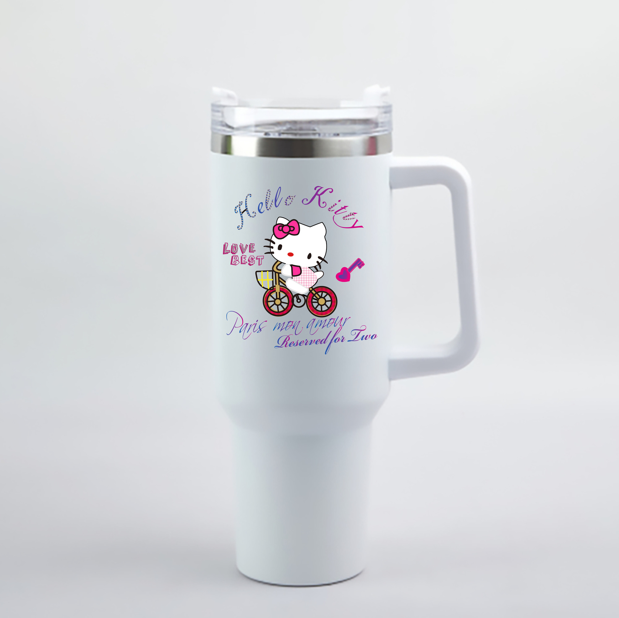 （画像用） Hello Kitty ハローキティ 1200mL車用タンブラー - クリスタルステッカー（プラスチックストロー付き）