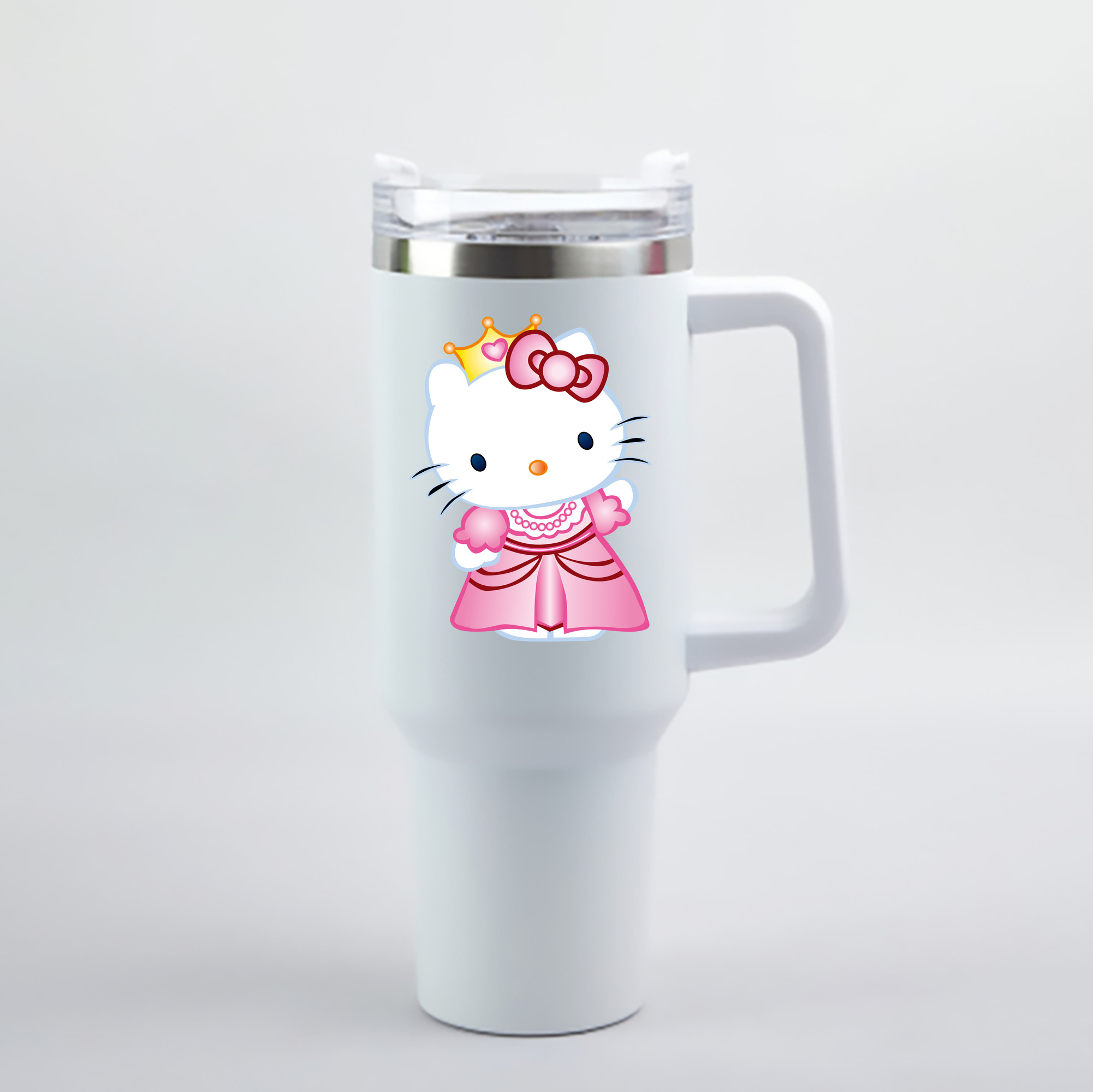 （画像用） Hello Kitty ハローキティ 1200mL車用タンブラー - クリスタルステッカー（プラスチックストロー付き）