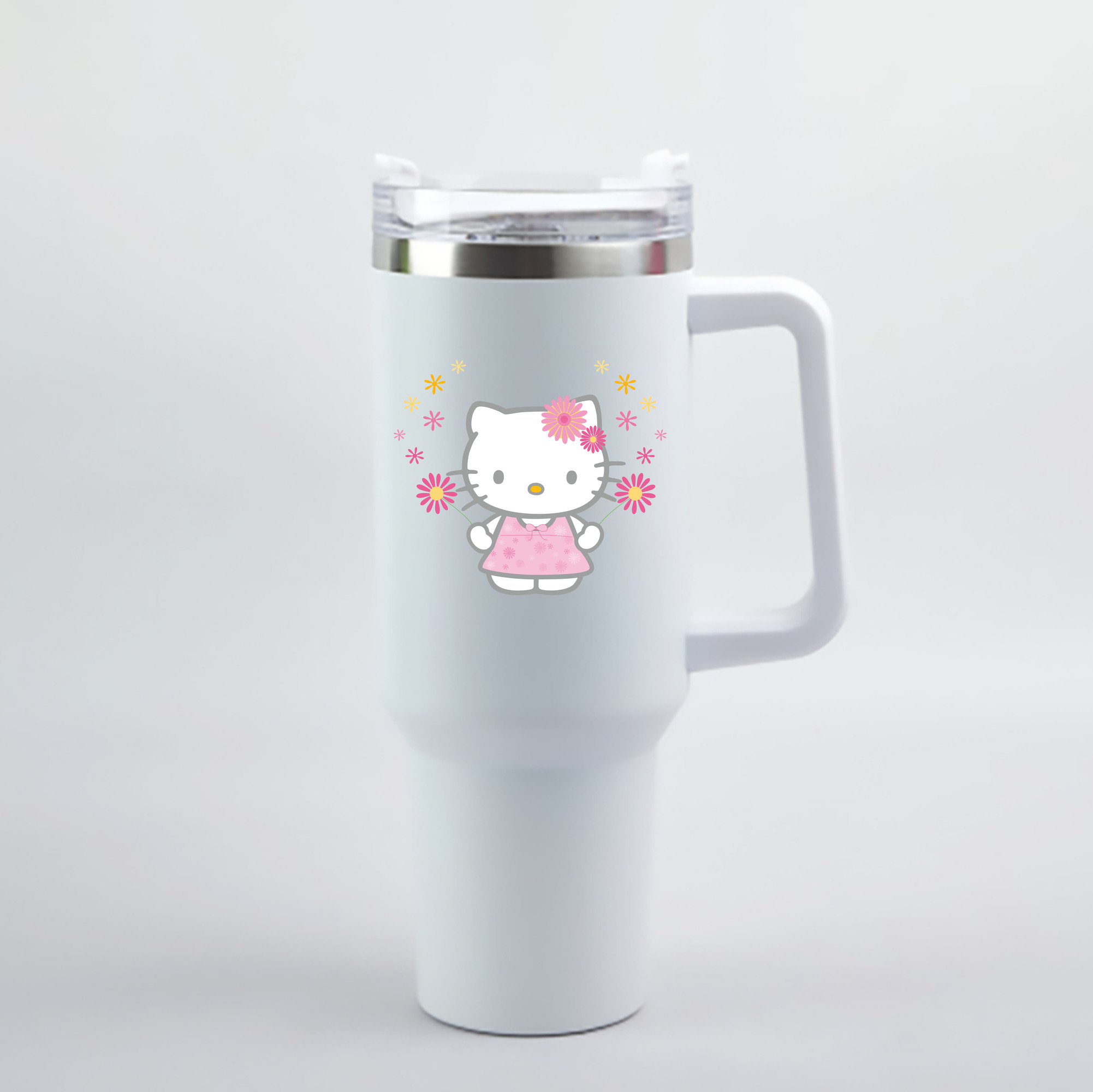 （画像用） Hello Kitty ハローキティ 1200mL車用タンブラー - クリスタルステッカー（プラスチックストロー付き）