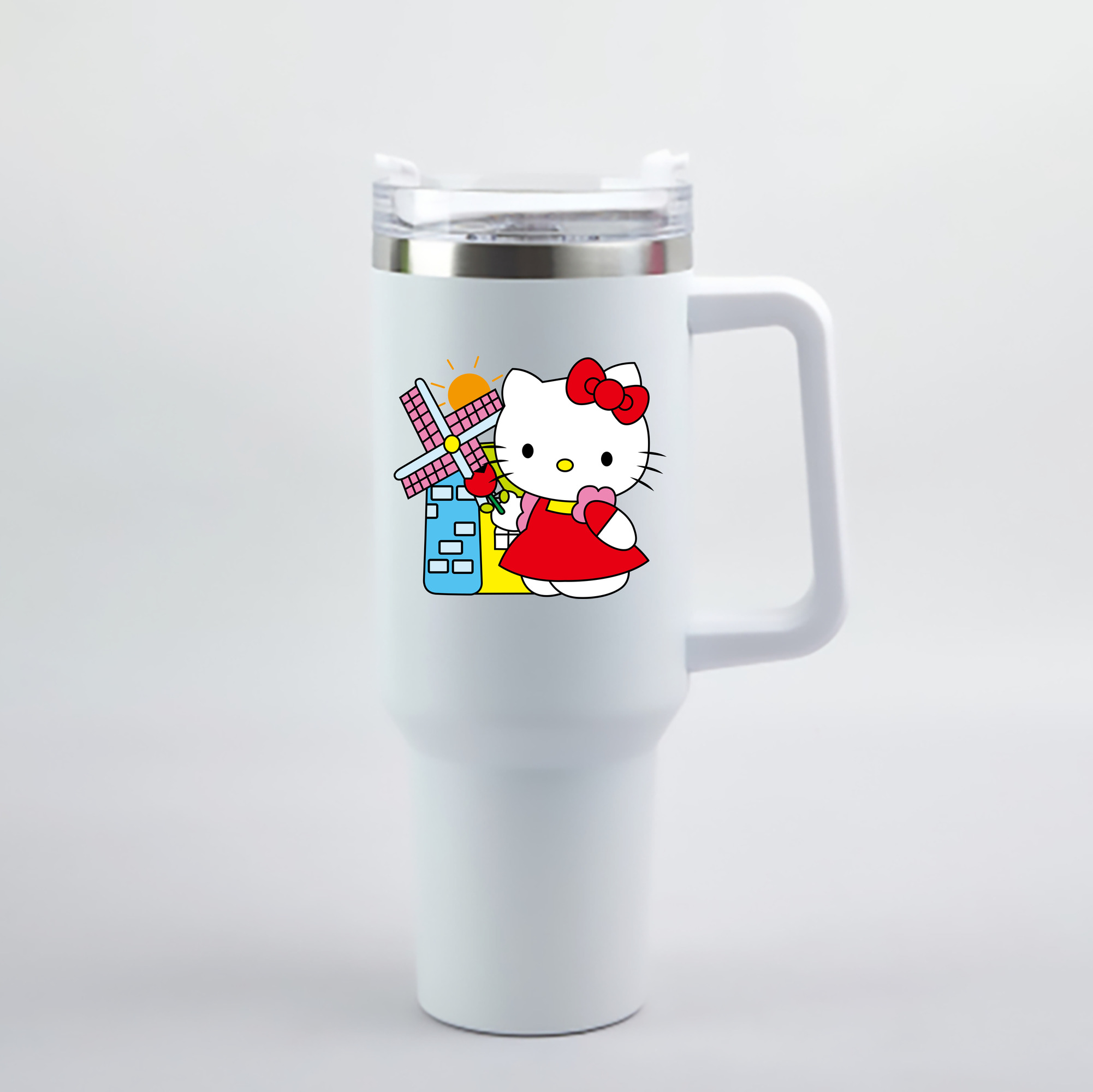 （画像用） Hello Kitty ハローキティ 1200mL車用タンブラー - クリスタルステッカー（プラスチックストロー付き）