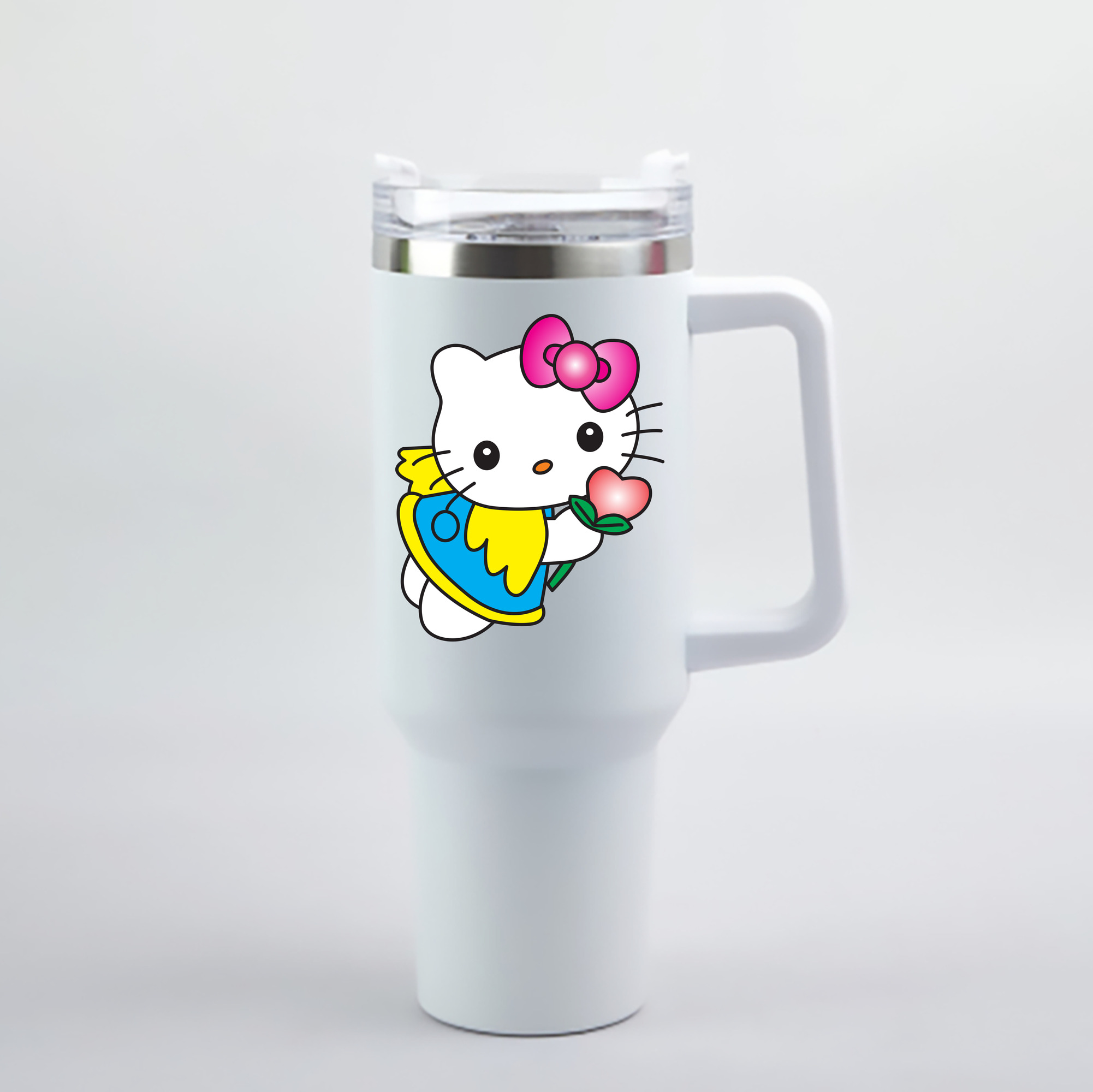 （画像用） Hello Kitty ハローキティ 1200mL車用タンブラー - クリスタルステッカー（プラスチックストロー付き）