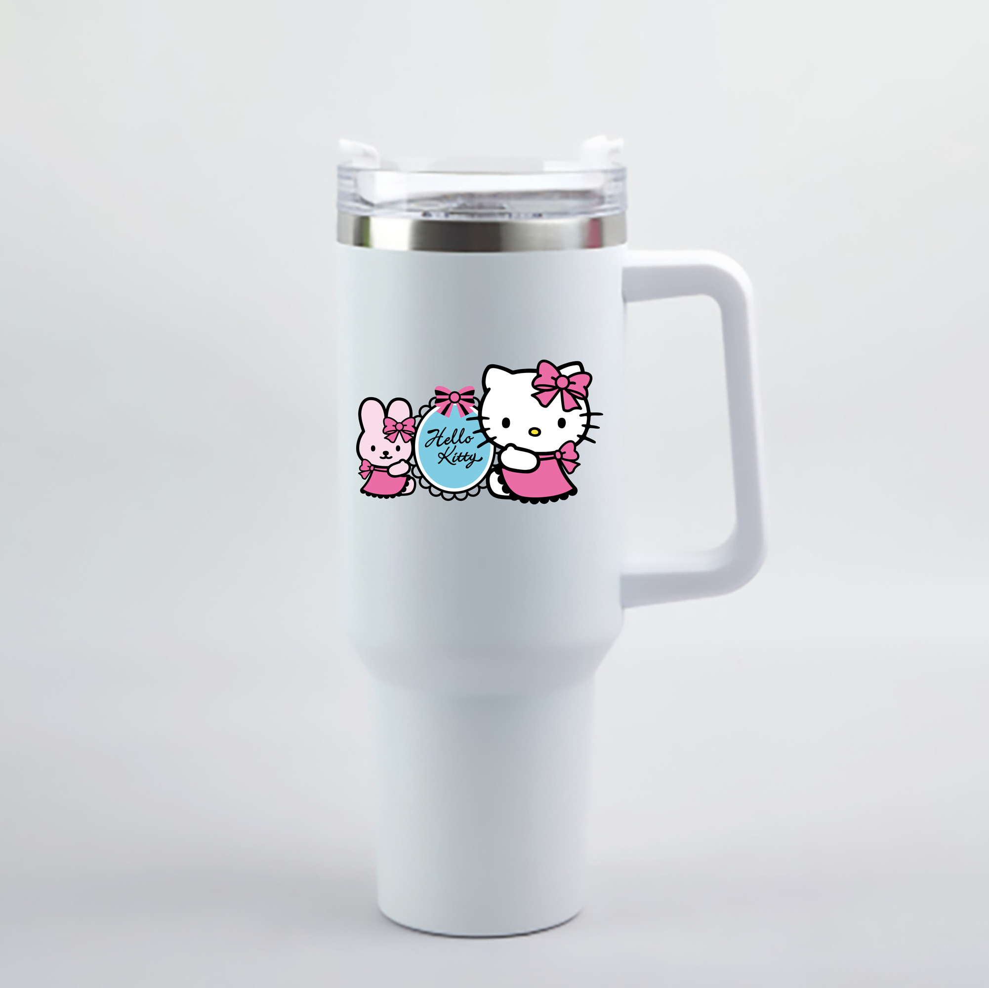 （画像用） Hello Kitty ハローキティ 1200mL車用タンブラー - クリスタルステッカー（プラスチックストロー付き）