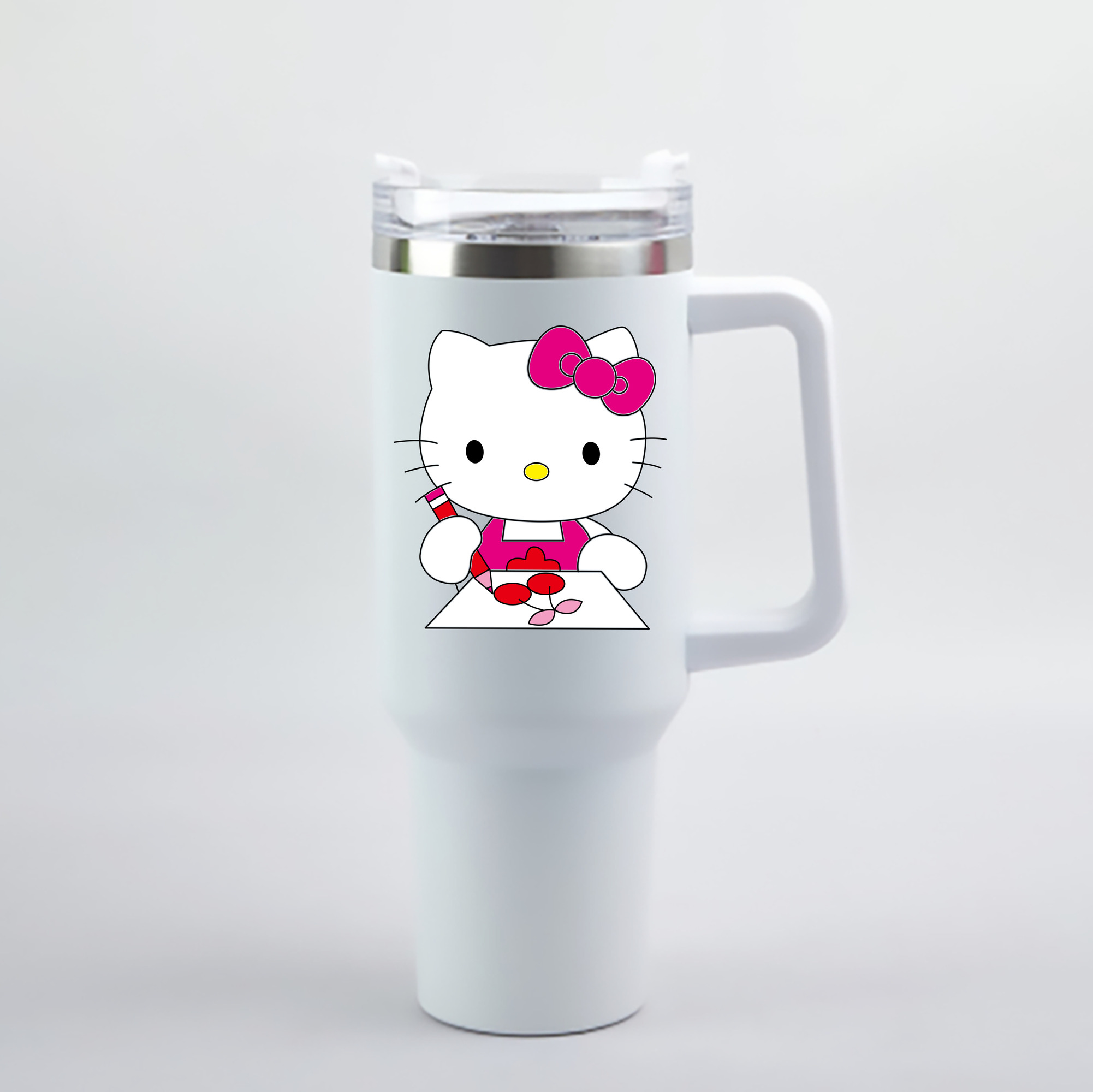 （画像用） Hello Kitty ハローキティ 1200mL車用タンブラー - クリスタルステッカー（プラスチックストロー付き）
