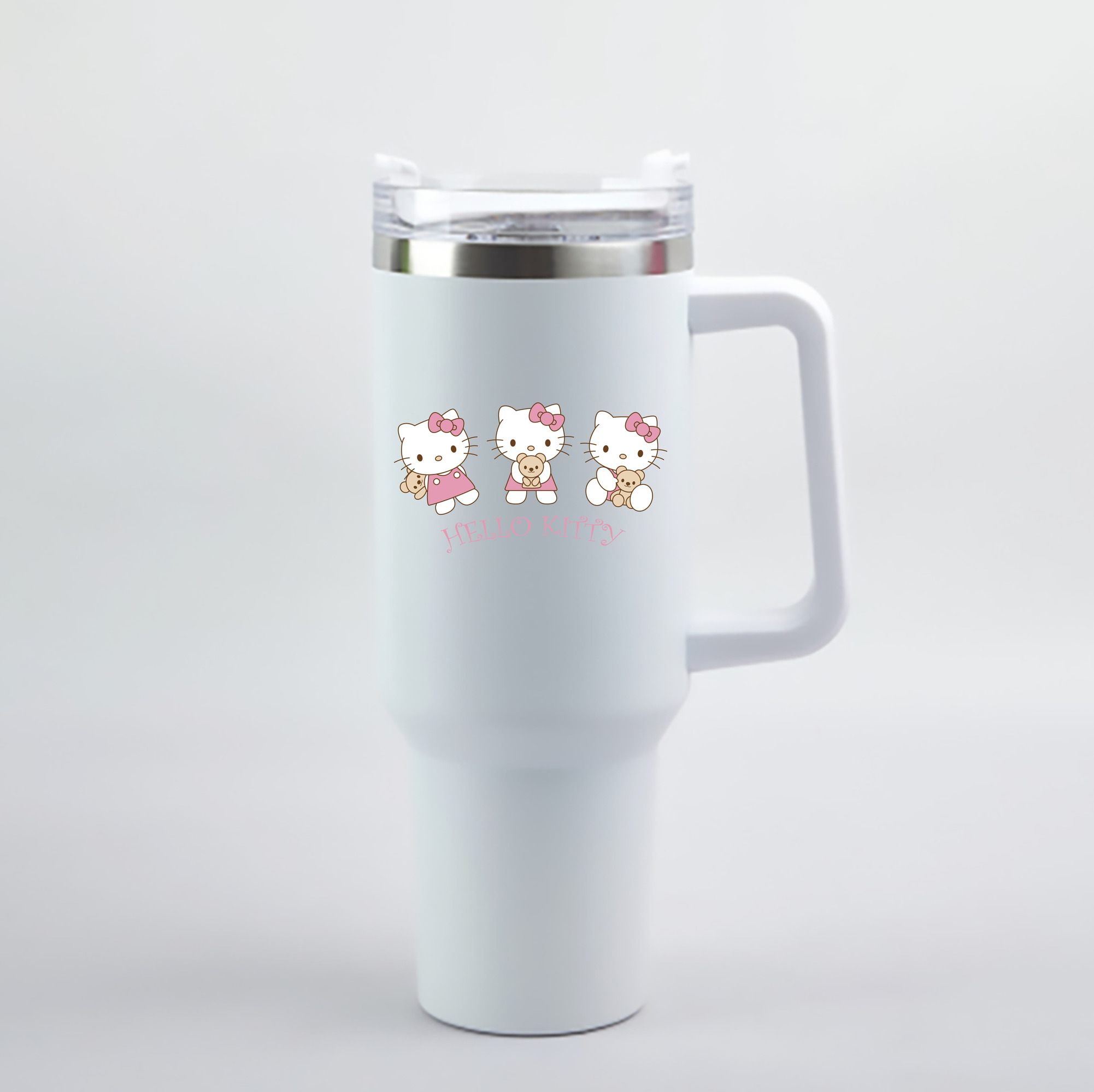 （画像用） Hello Kitty ハローキティ 1200mL車用タンブラー - クリスタルステッカー（プラスチックストロー付き）