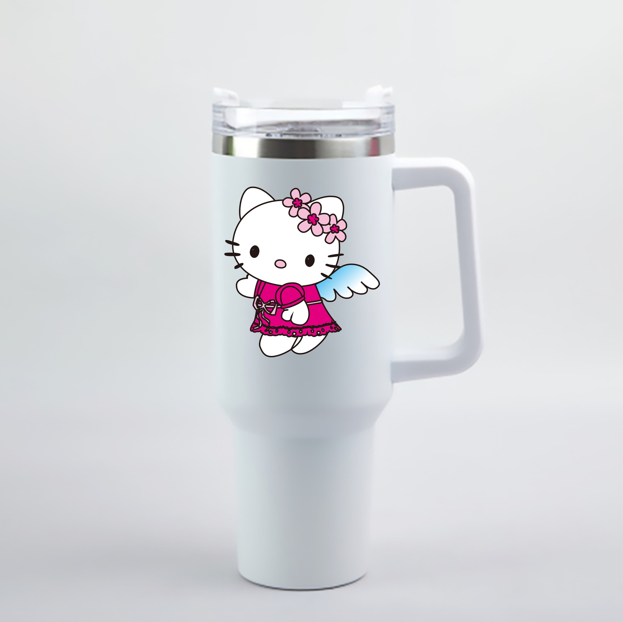 （画像用） Hello Kitty ハローキティ 1200mL車用タンブラー - クリスタルステッカー（プラスチックストロー付き）