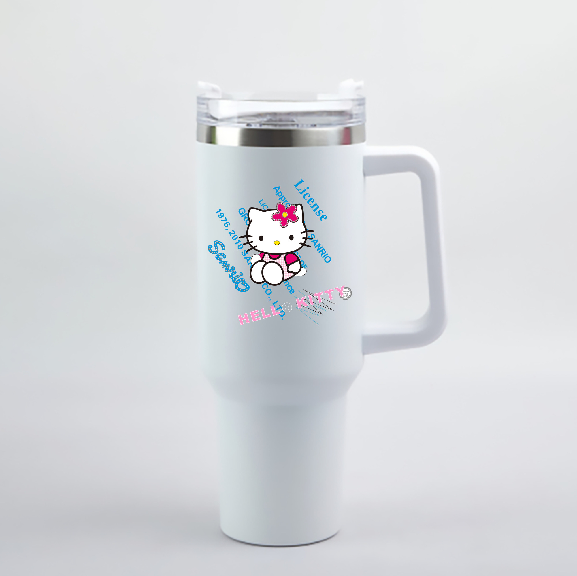 （画像用） Hello Kitty ハローキティ 1200mL車用タンブラー - クリスタルステッカー（プラスチックストロー付き）