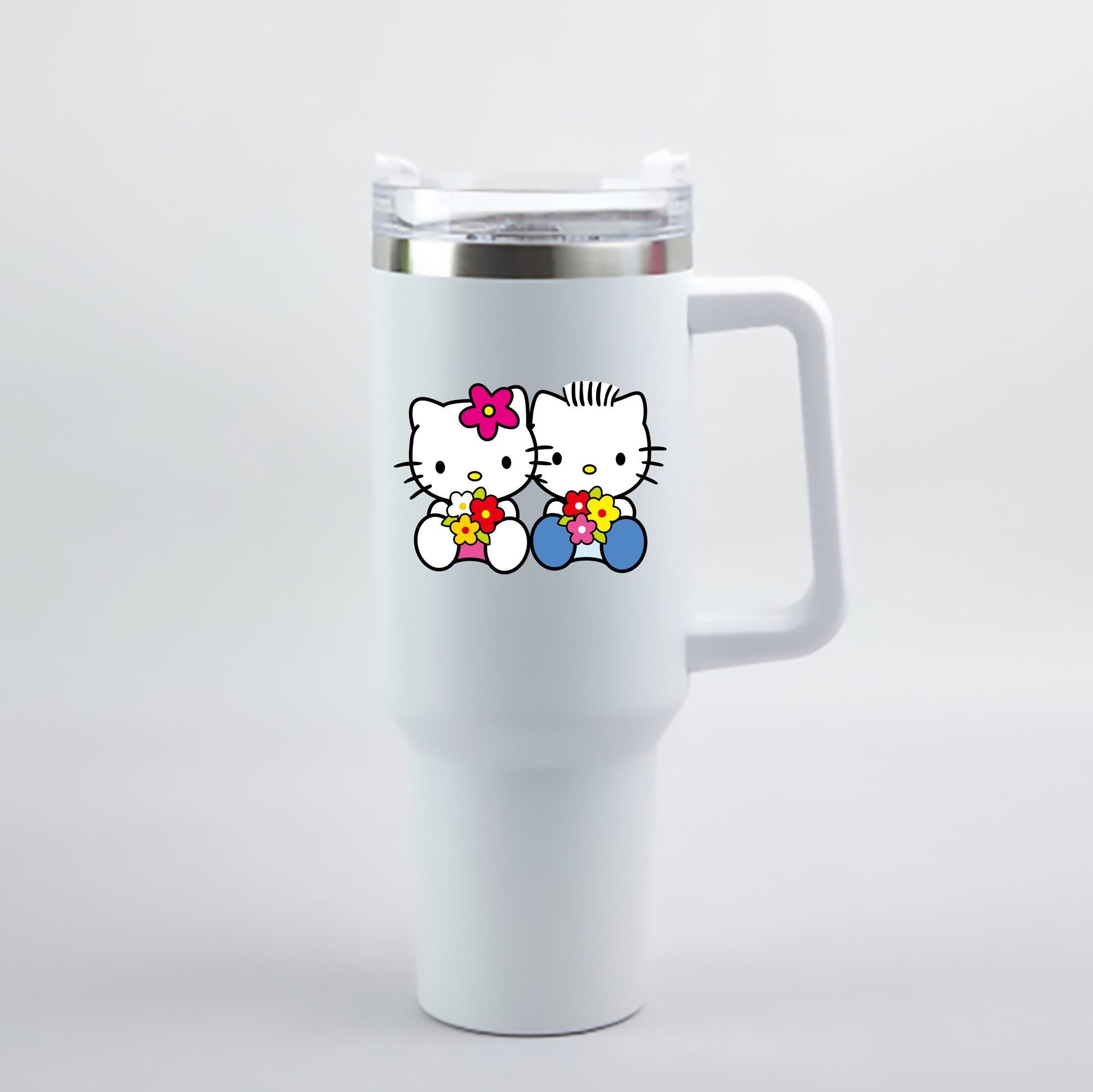 （画像用） Hello Kitty ハローキティ 1200mL車用タンブラー - クリスタルステッカー（プラスチックストロー付き）
