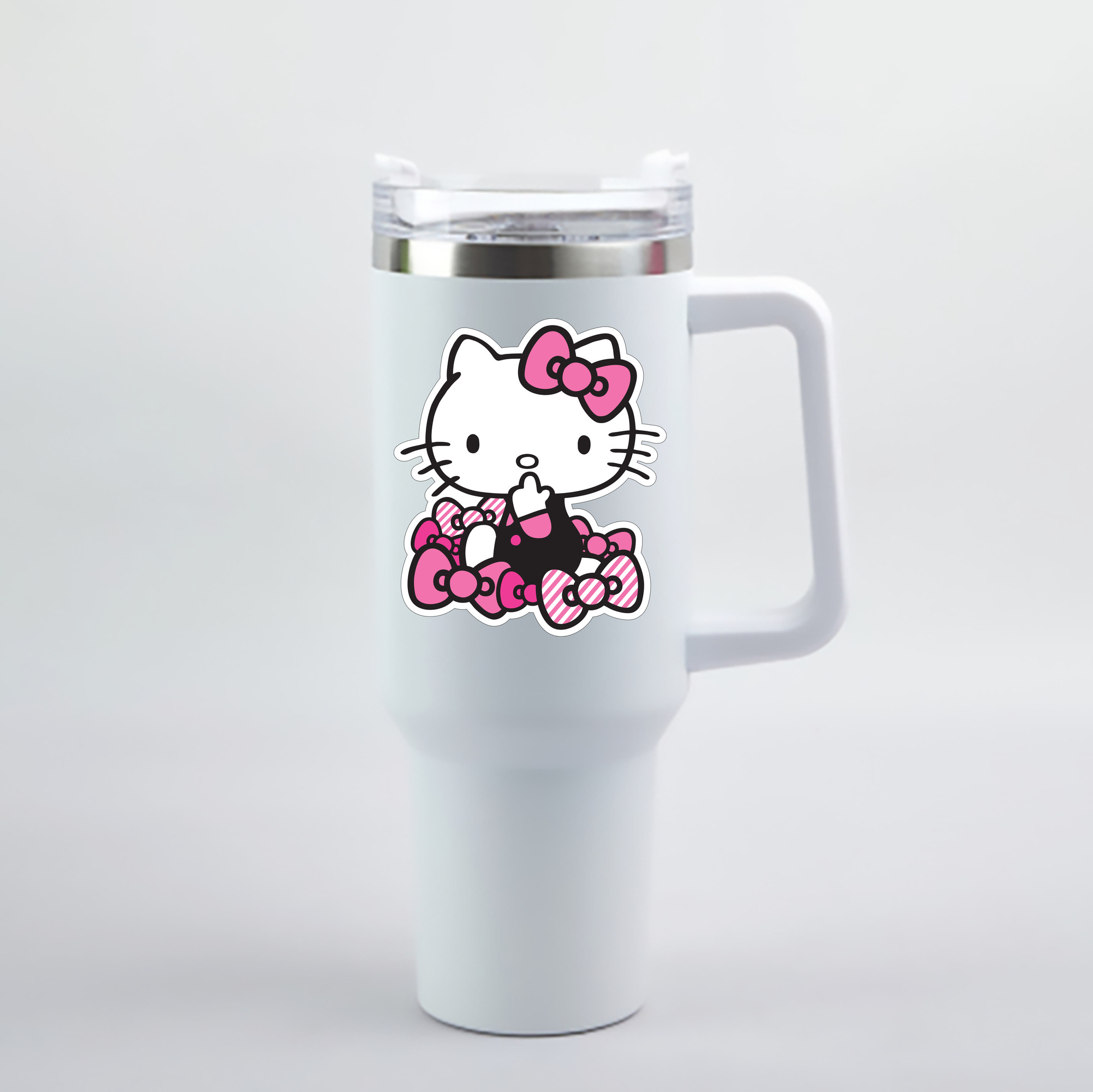（画像用） Hello Kitty ハローキティ 1200mL車用タンブラー - クリスタルステッカー（プラスチックストロー付き）