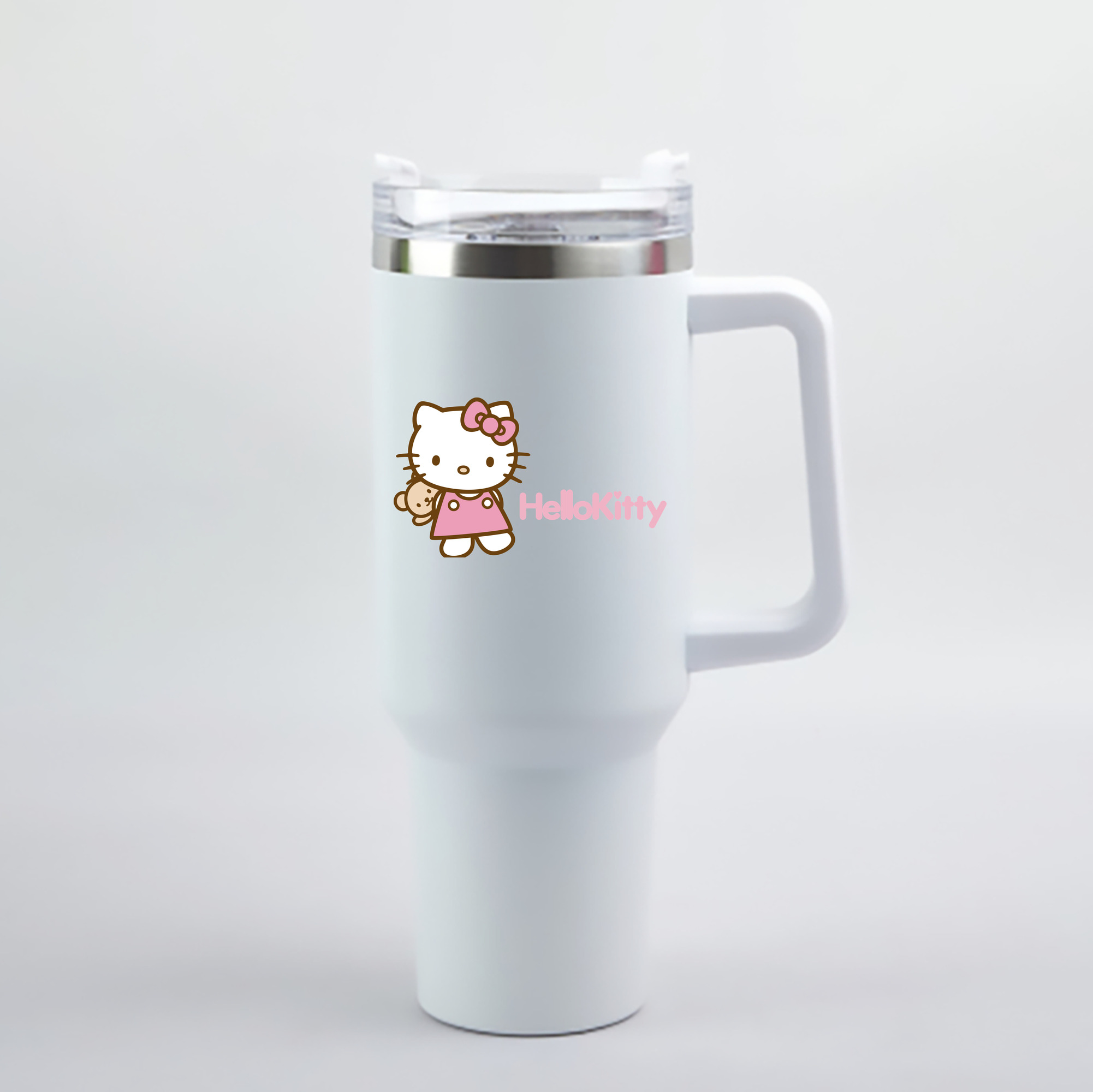 （画像用） Hello Kitty ハローキティ 1200mL車用タンブラー - クリスタルステッカー（プラスチックストロー付き）