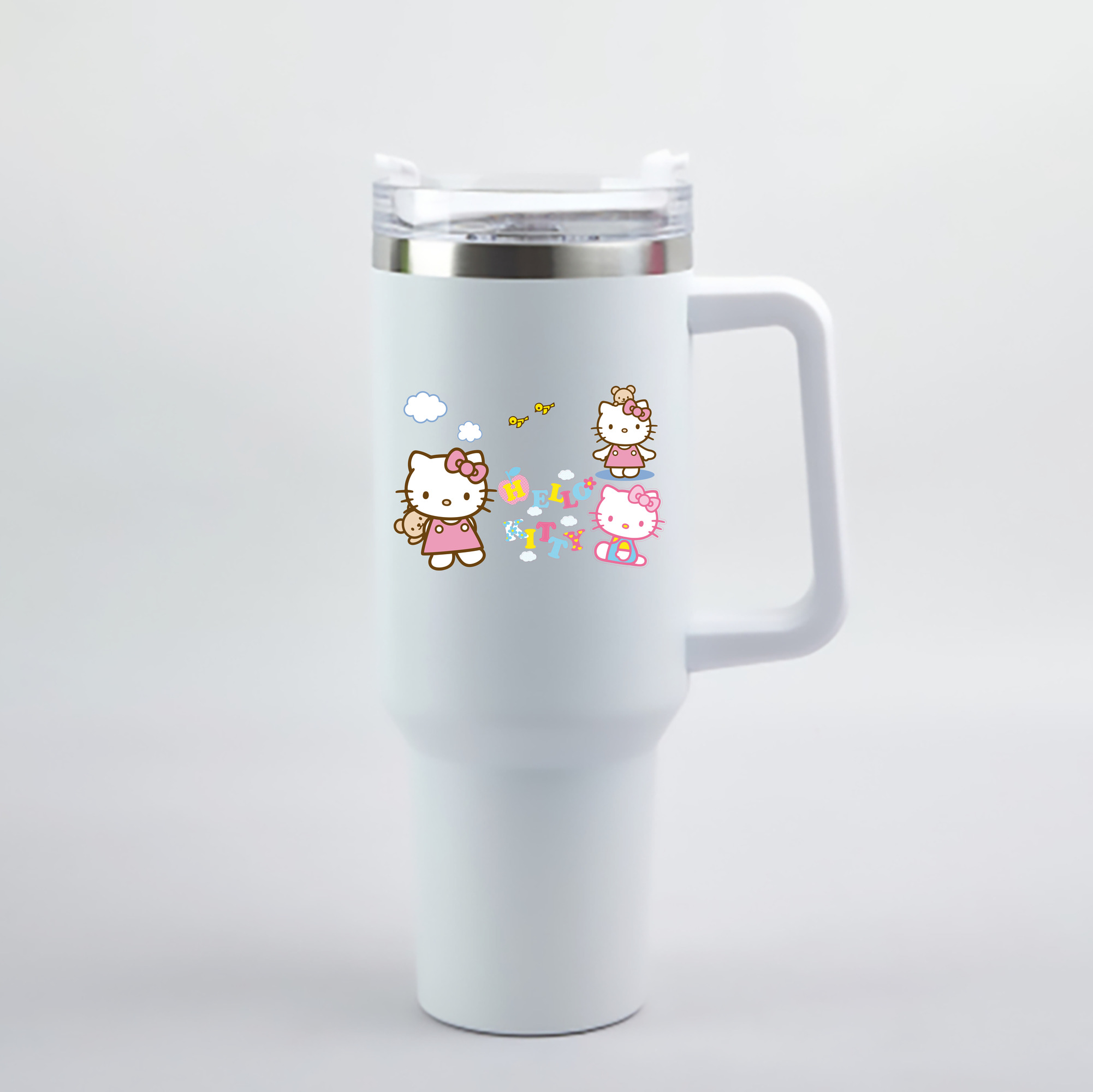 （画像用） Hello Kitty ハローキティ 1200mL車用タンブラー - クリスタルステッカー（プラスチックストロー付き）