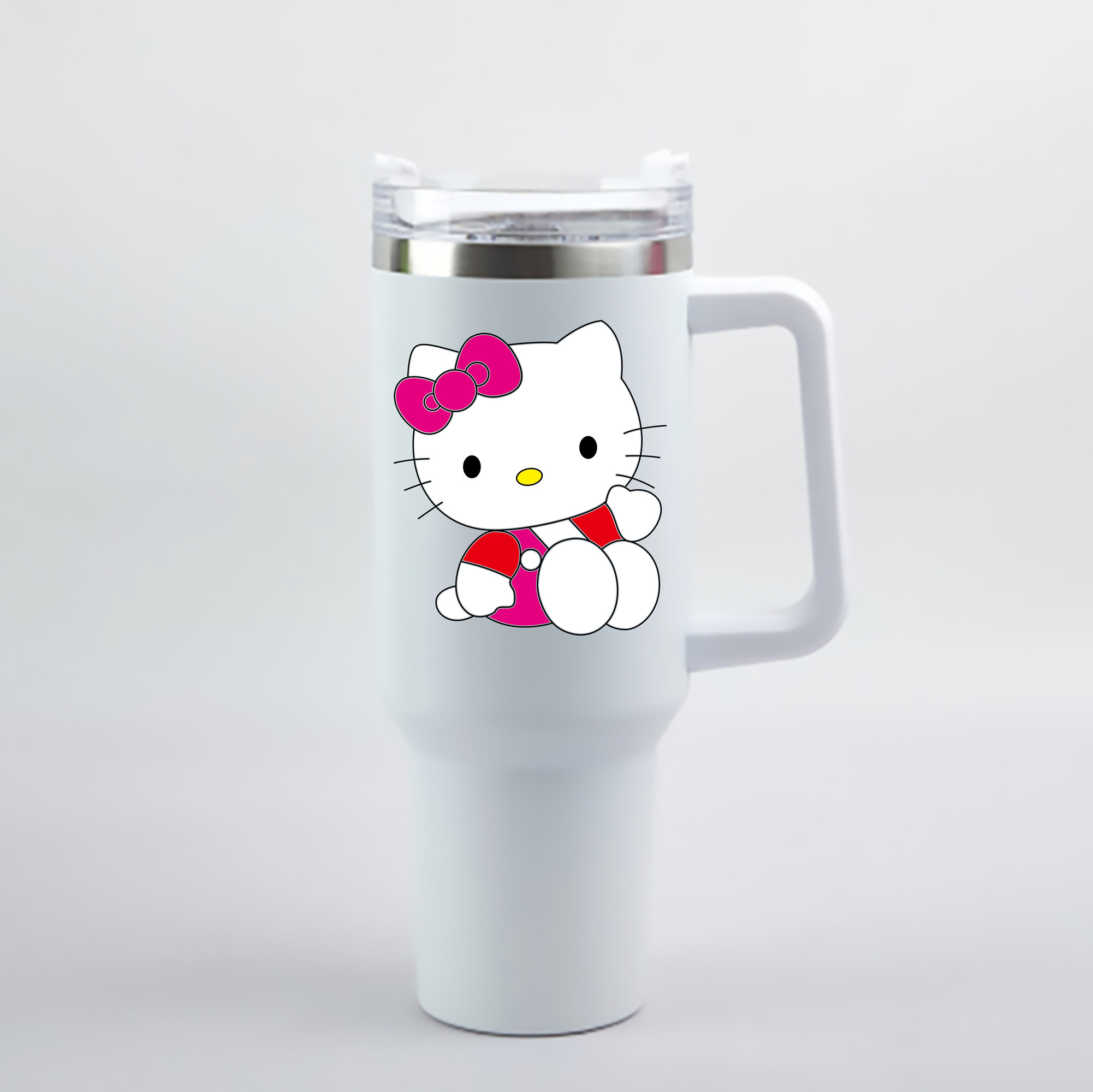 （画像用） Hello Kitty ハローキティ 1200mL車用タンブラー - クリスタルステッカー（プラスチックストロー付き）