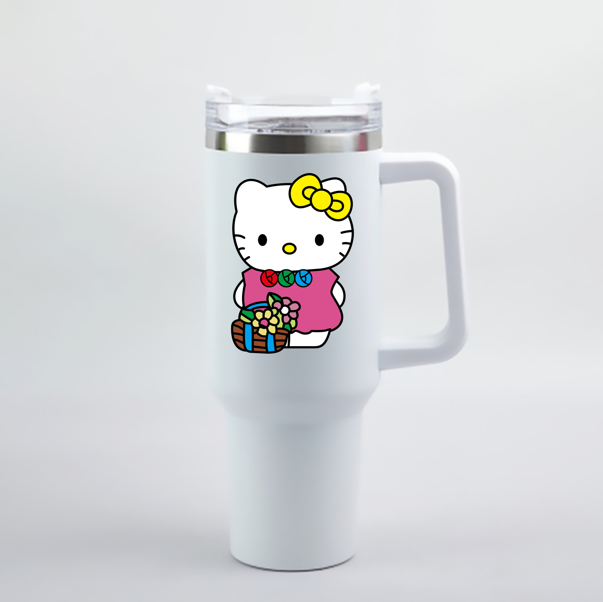（画像用） Hello Kitty ハローキティ 1200mL車用タンブラー - クリスタルステッカー（プラスチックストロー付き）