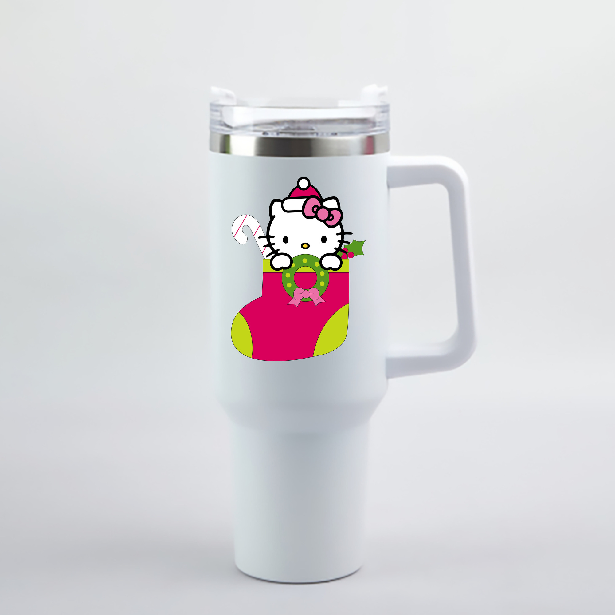 （画像用） Hello Kitty ハローキティ 1200mL車用タンブラー - クリスタルステッカー（プラスチックストロー付き）