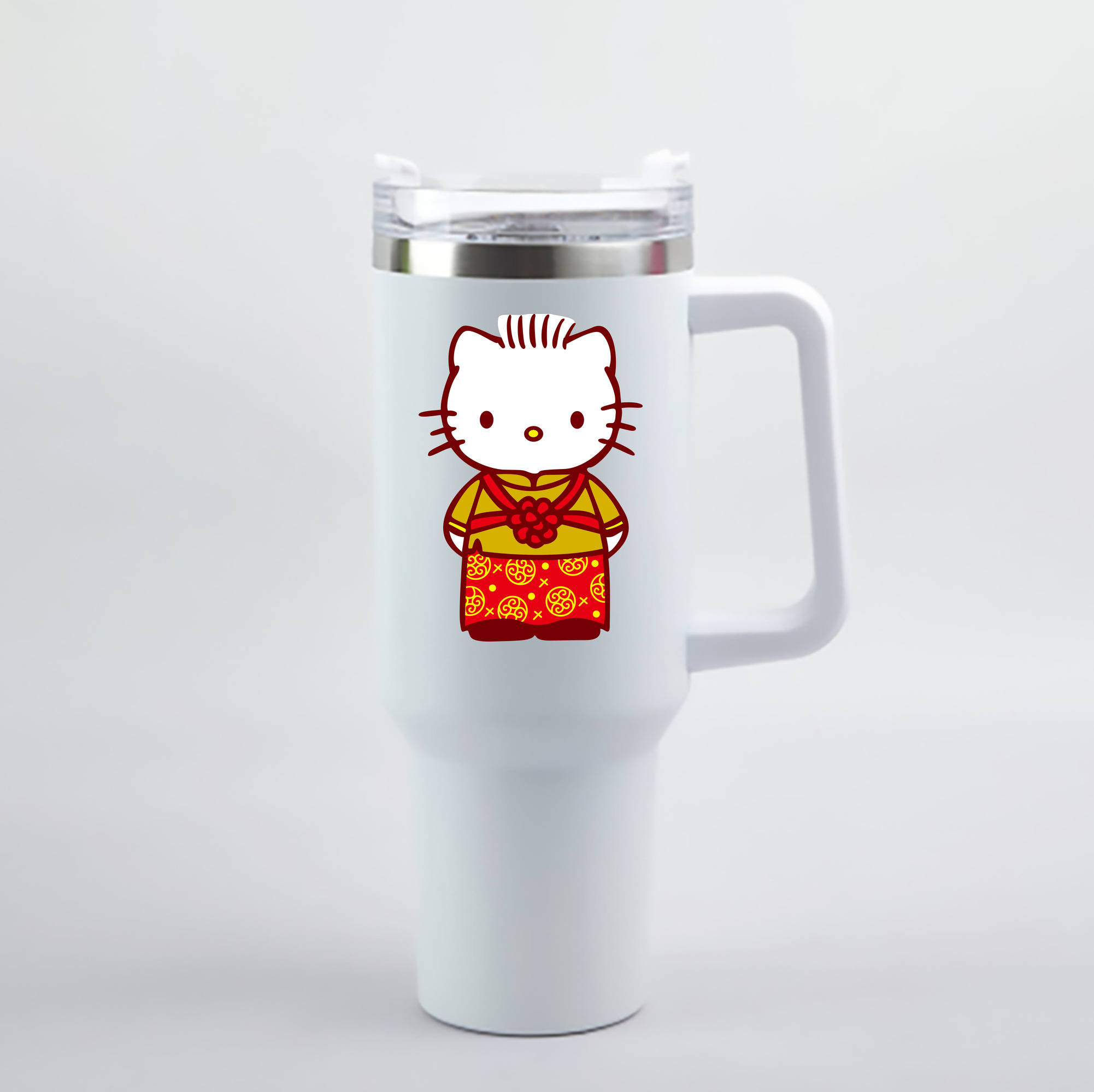 （画像用） Hello Kitty ハローキティ 1200mL車用タンブラー - クリスタルステッカー（プラスチックストロー付き）