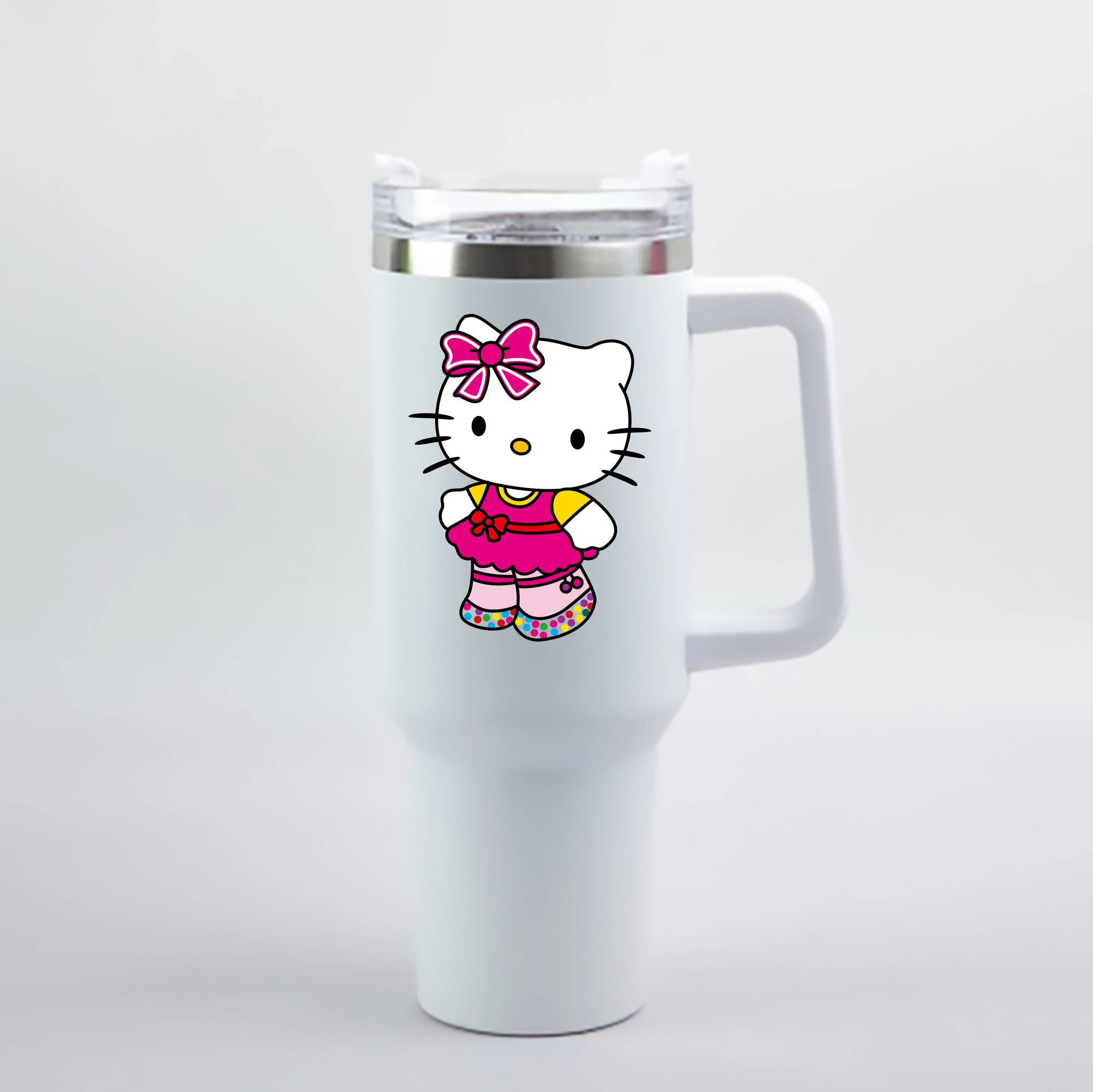 （画像用） Hello Kitty ハローキティ 1200mL車用タンブラー - クリスタルステッカー（プラスチックストロー付き）