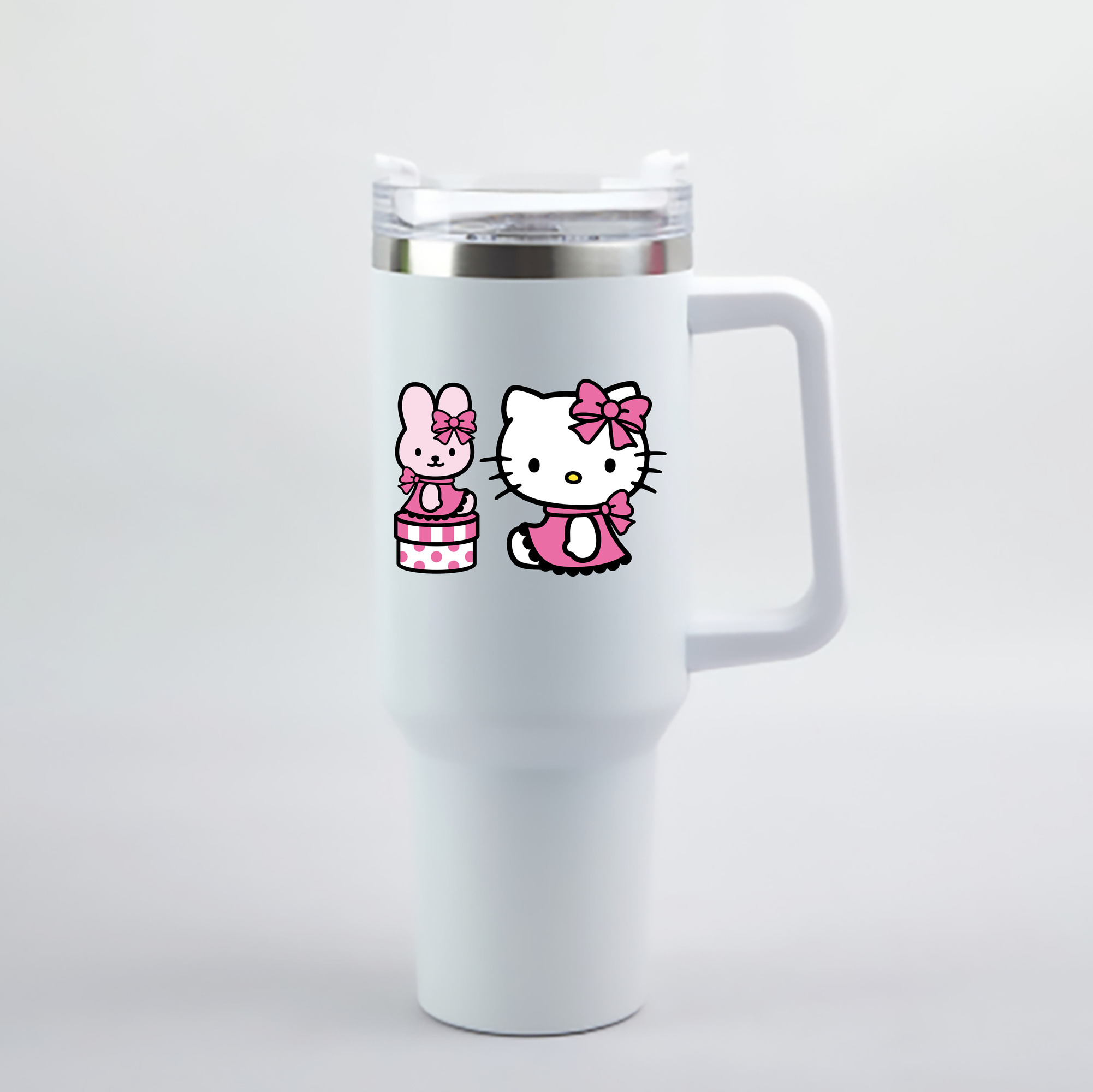 （画像用） Hello Kitty ハローキティ 1200mL車用タンブラー - クリスタルステッカー（プラスチックストロー付き）