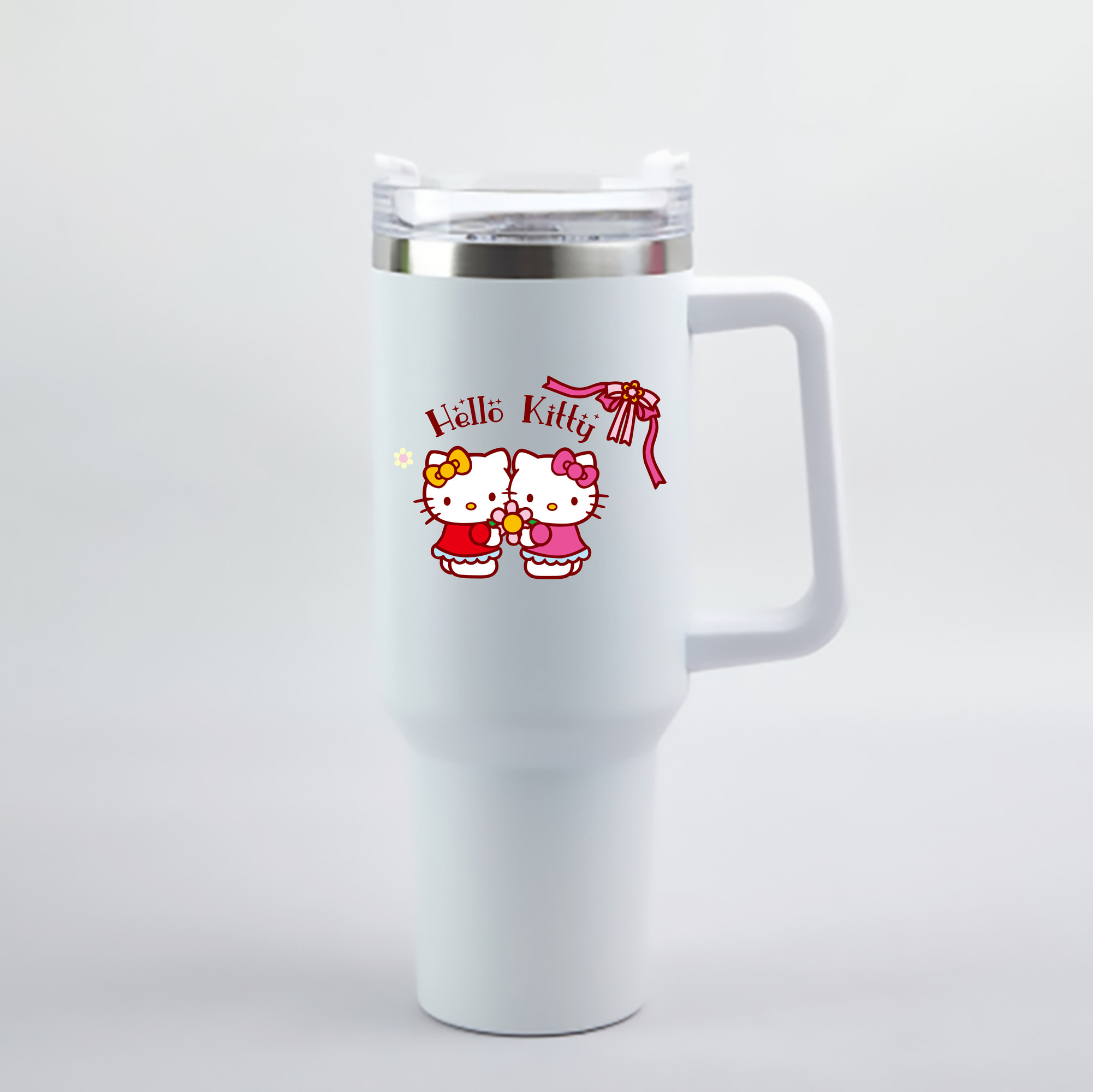 （画像用） Hello Kitty ハローキティ 1200mL車用タンブラー - クリスタルステッカー（プラスチックストロー付き）