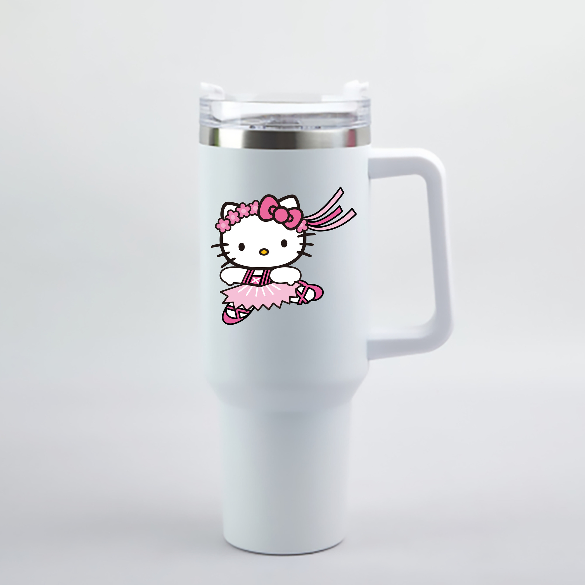 （画像用） Hello Kitty ハローキティ 1200mL車用タンブラー - クリスタルステッカー（プラスチックストロー付き）