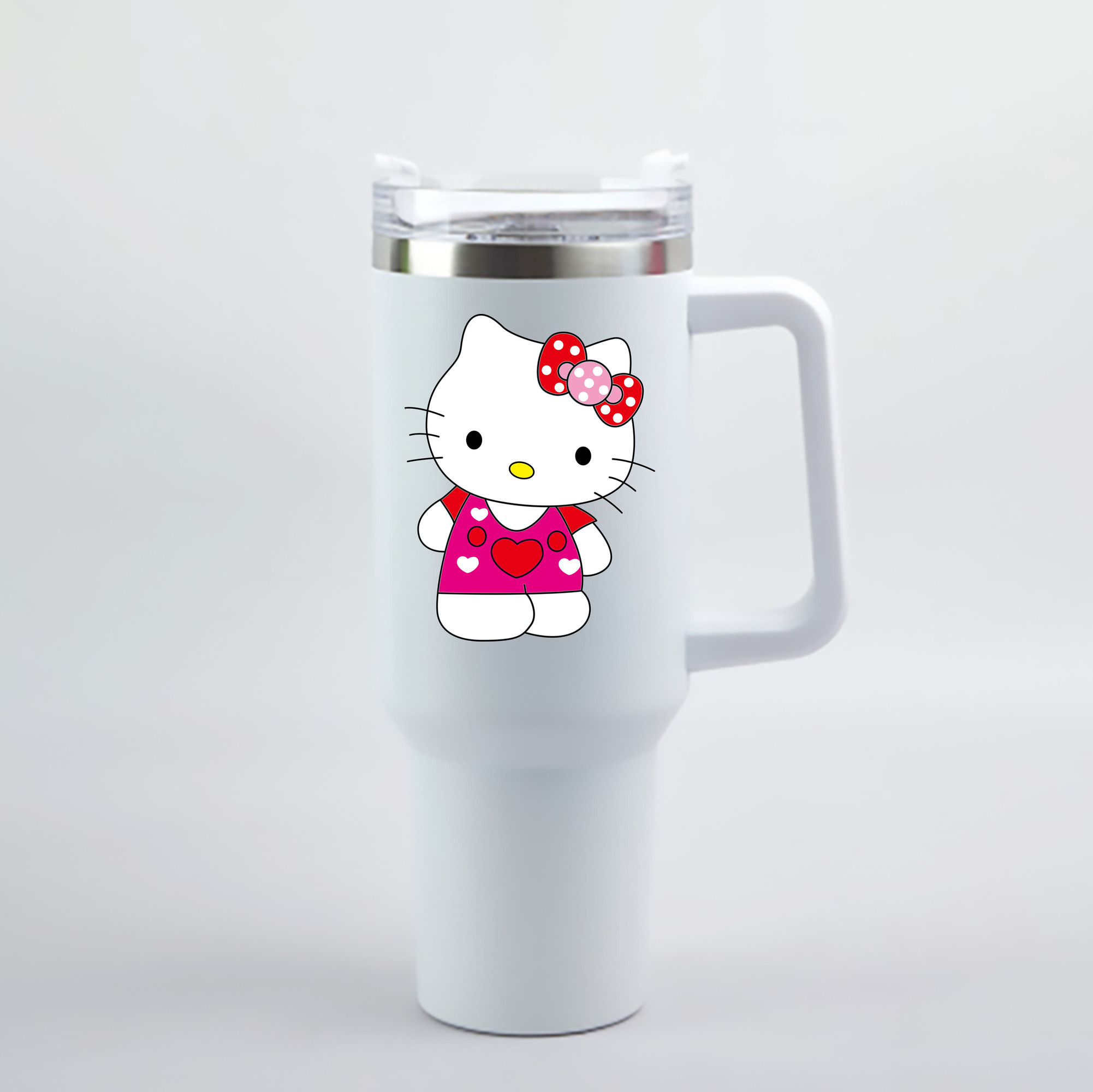（画像用） Hello Kitty ハローキティ 1200mL車用タンブラー - クリスタルステッカー（プラスチックストロー付き）