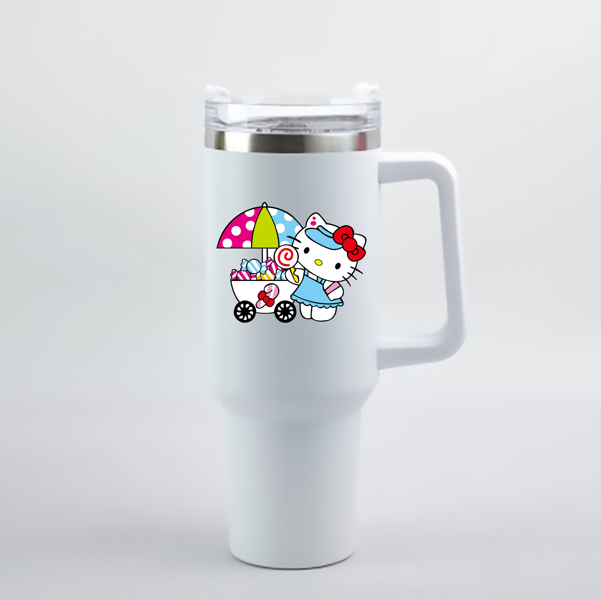 （画像用） Hello Kitty ハローキティ 1200mL車用タンブラー - クリスタルステッカー（プラスチックストロー付き）