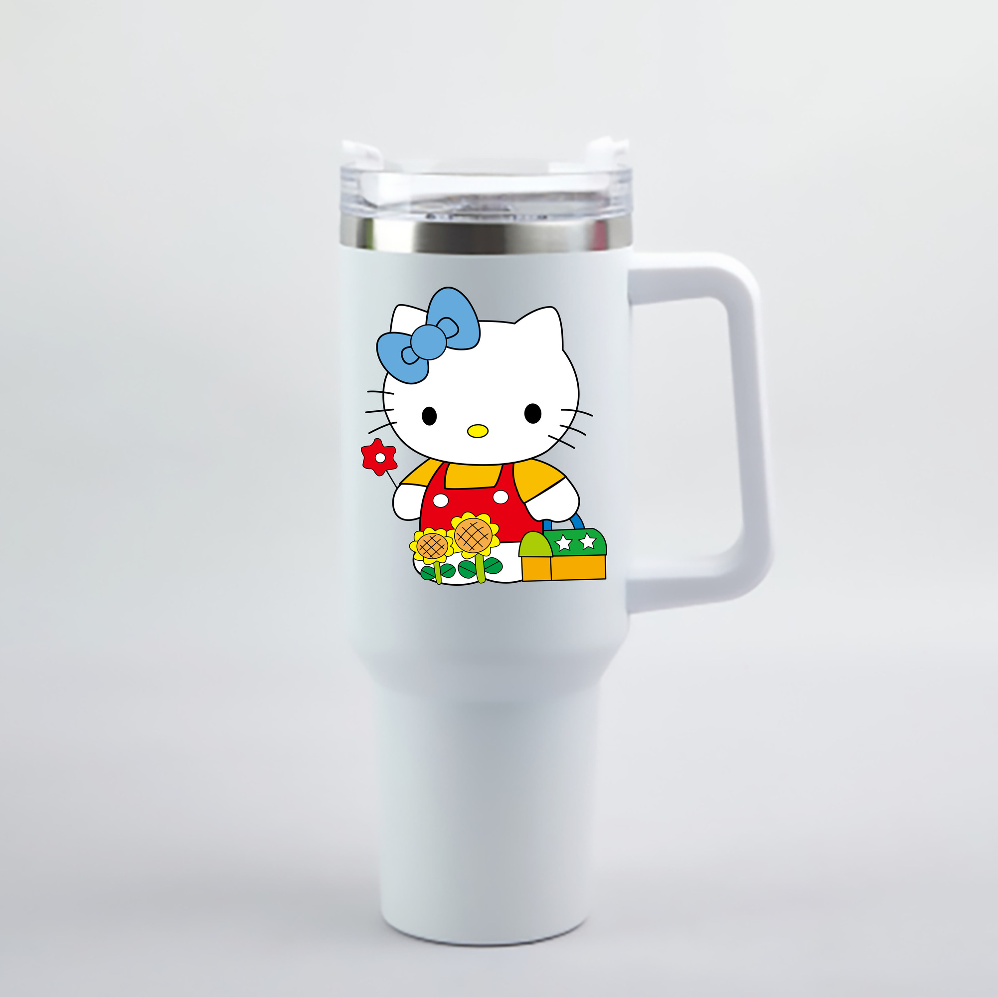 （画像用） Hello Kitty ハローキティ 1200mL車用タンブラー - クリスタルステッカー（プラスチックストロー付き）