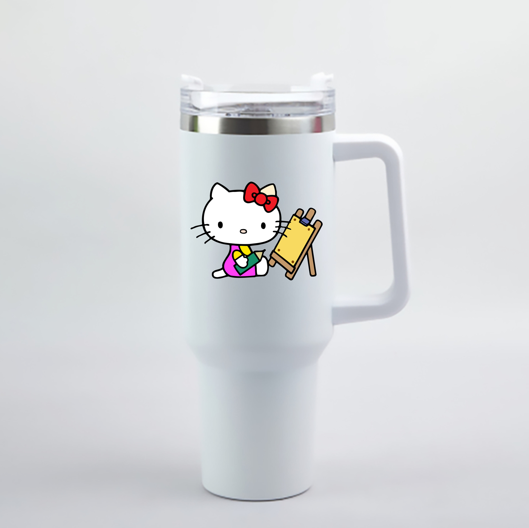 （画像用） Hello Kitty ハローキティ 1200mL車用タンブラー - クリスタルステッカー（プラスチックストロー付き）