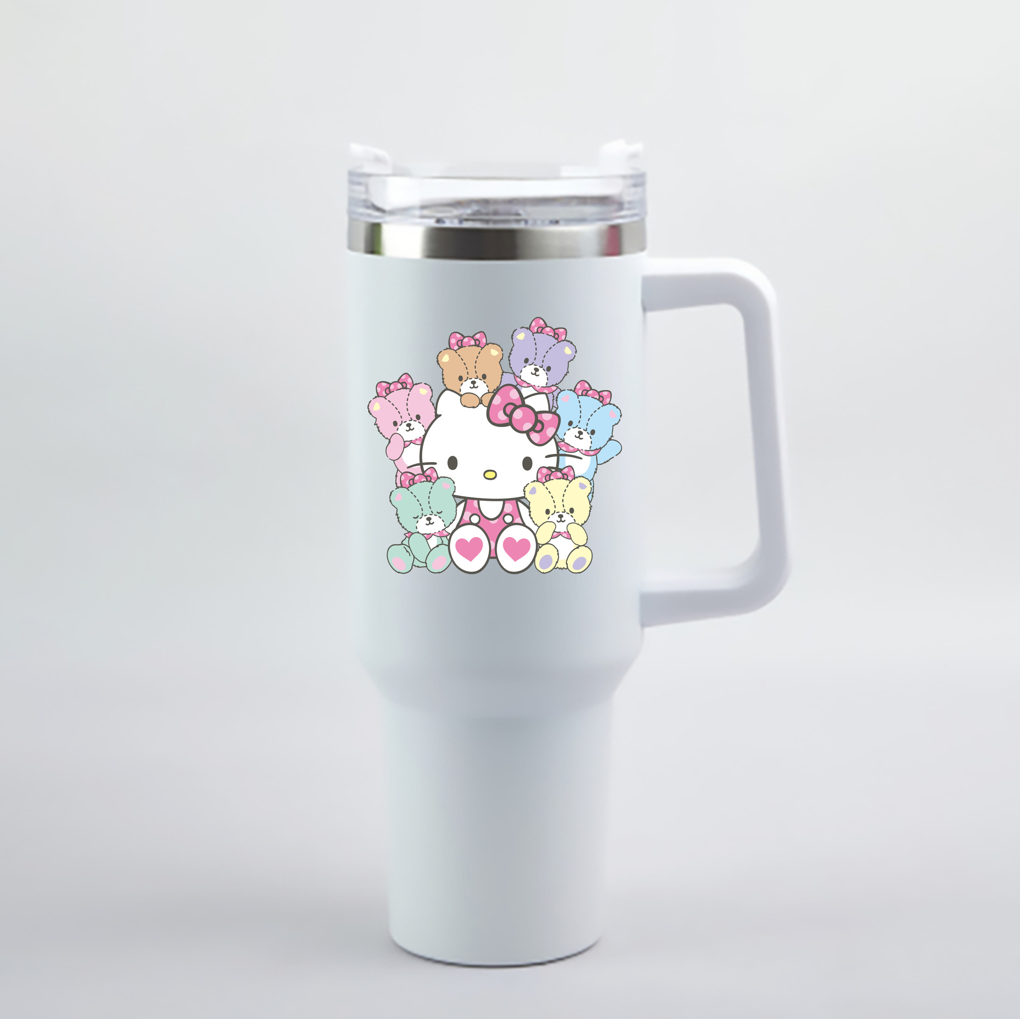 （画像用） Hello Kitty ハローキティ 1200mL車用タンブラー - クリスタルステッカー（プラスチックストロー付き）