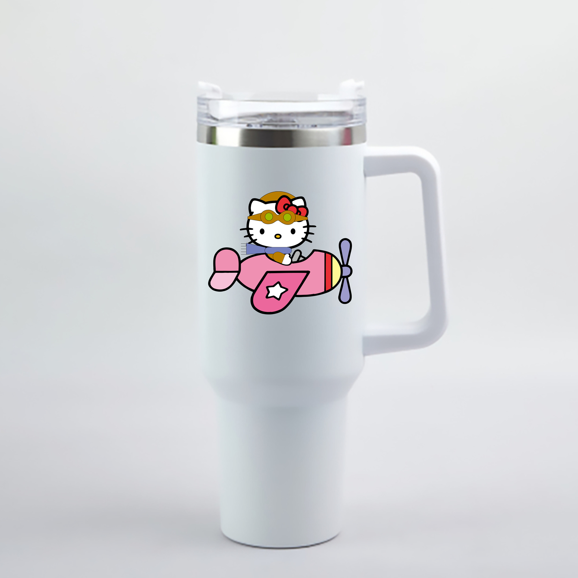 （画像用） Hello Kitty ハローキティ 1200mL車用タンブラー - クリスタルステッカー（プラスチックストロー付き）
