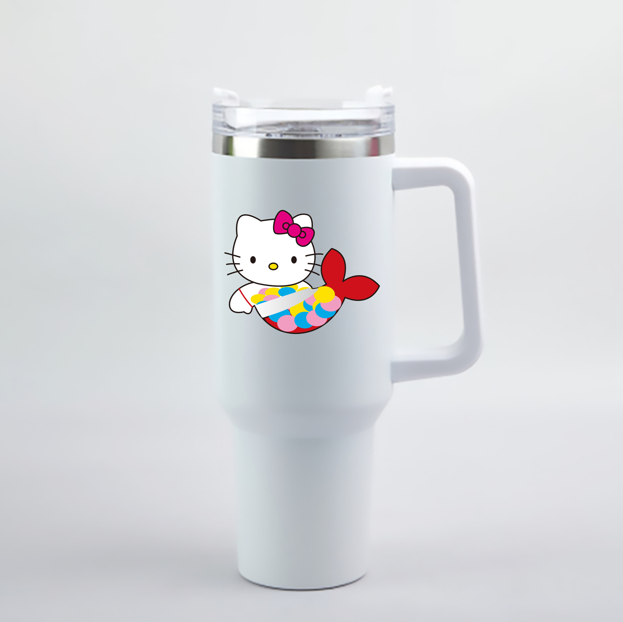 （画像用） Hello Kitty ハローキティ 1200mL車用タンブラー - クリスタルステッカー（プラスチックストロー付き）