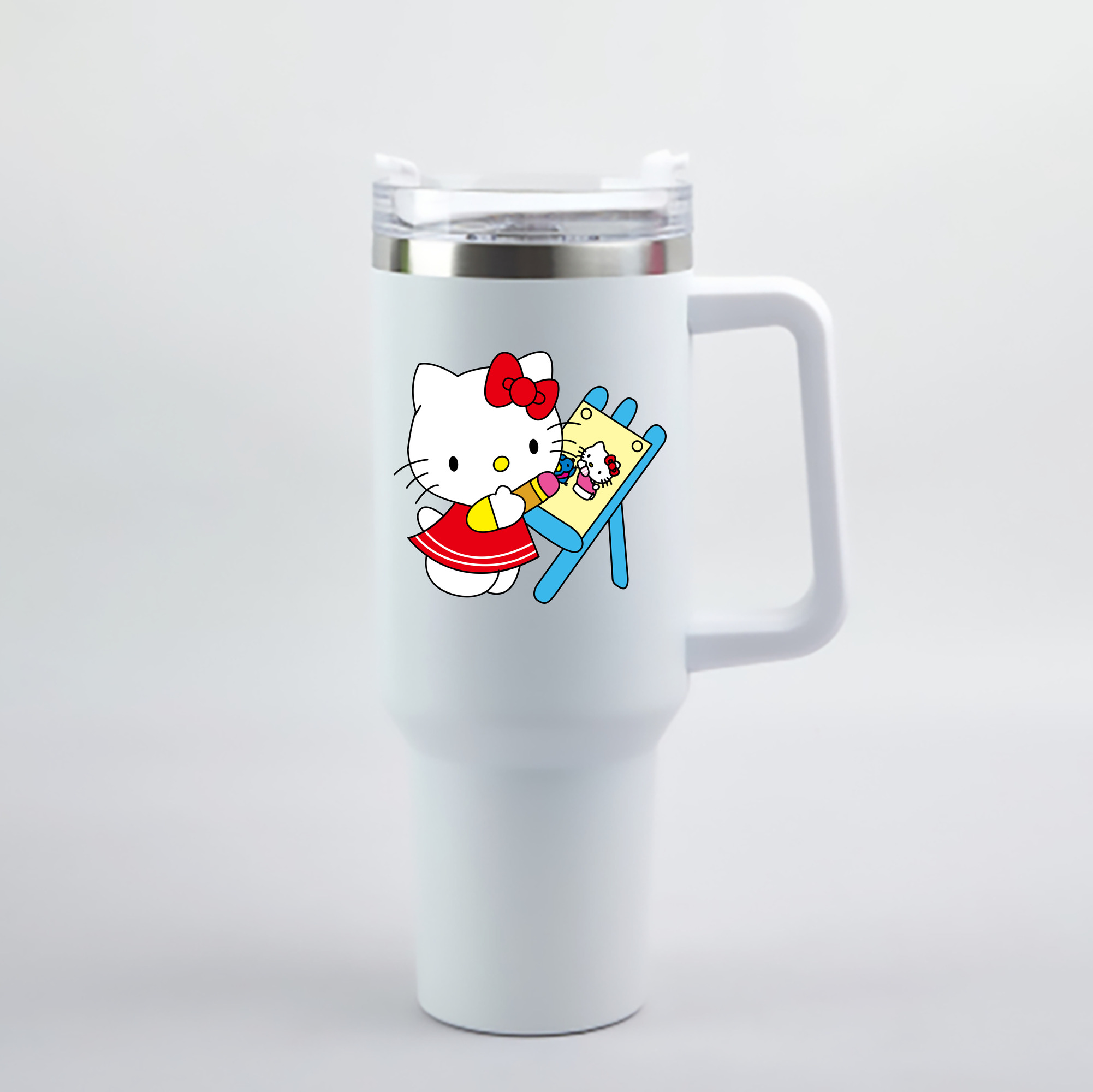 （画像用） Hello Kitty ハローキティ 1200mL車用タンブラー - クリスタルステッカー（プラスチックストロー付き）