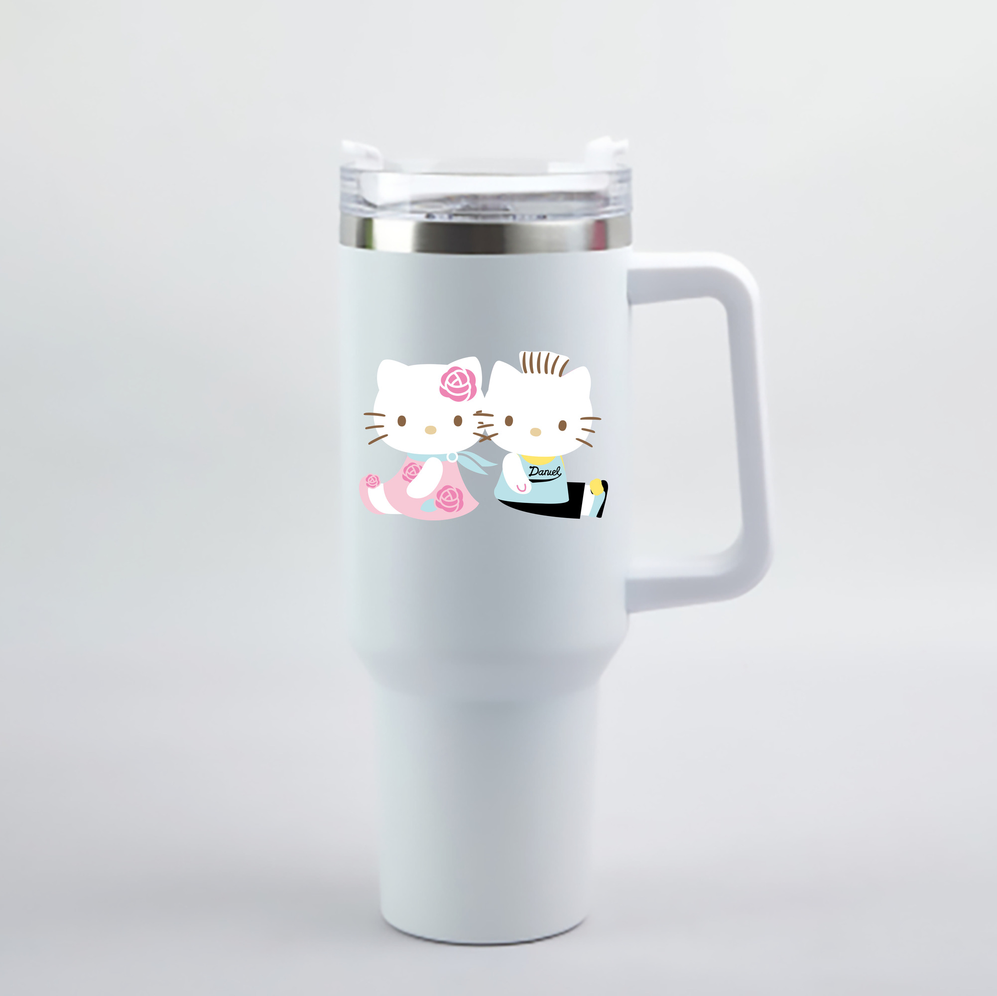 （画像用） Hello Kitty ハローキティ 1200mL車用タンブラー - クリスタルステッカー（プラスチックストロー付き）