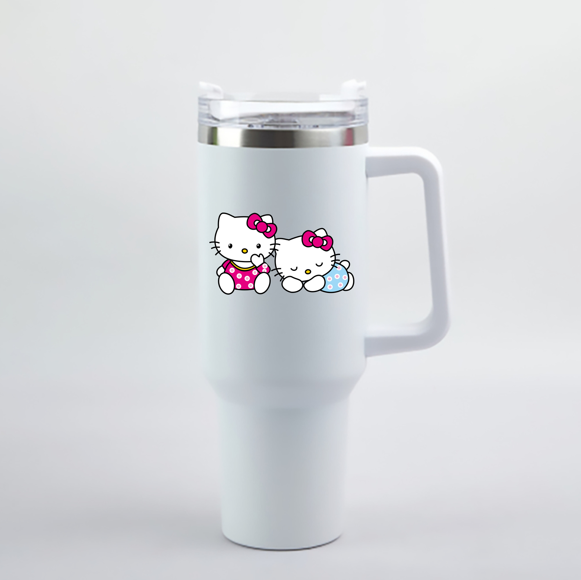 （画像用） Hello Kitty ハローキティ 1200mL車用タンブラー - クリスタルステッカー（プラスチックストロー付き）