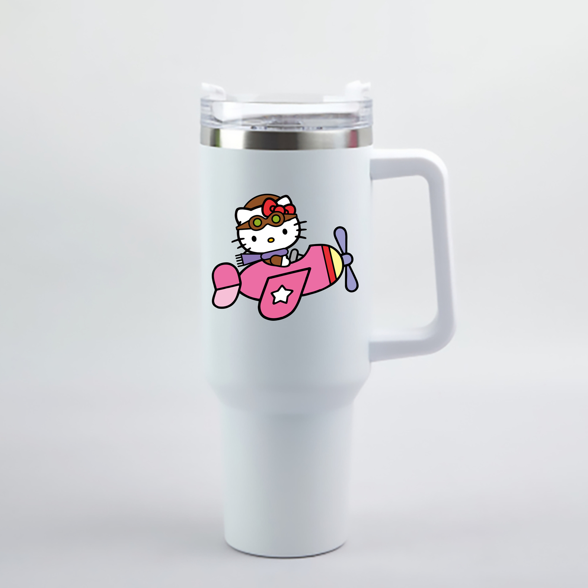 （画像用） Hello Kitty ハローキティ 1200mL車用タンブラー - クリスタルステッカー（プラスチックストロー付き）
