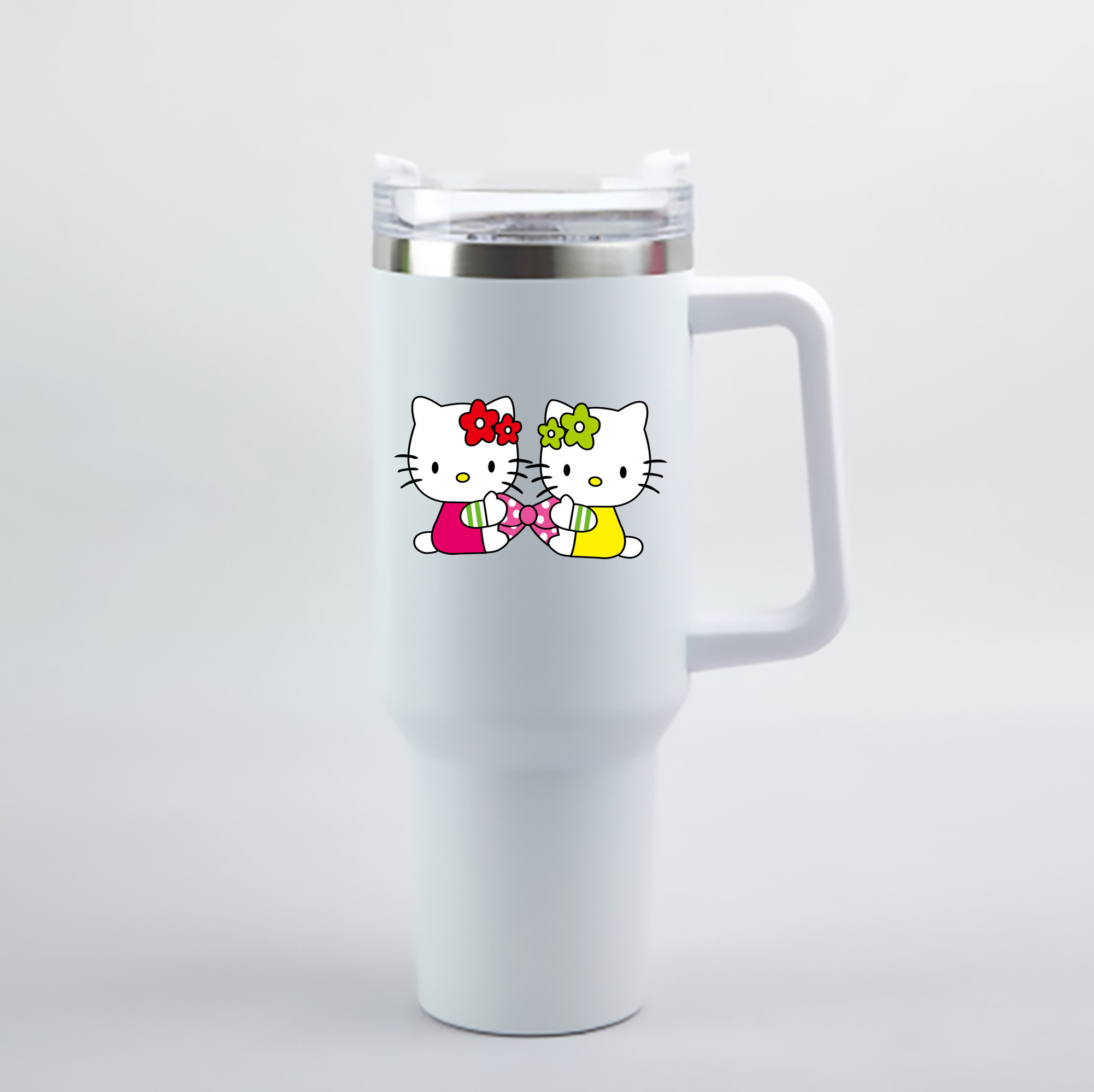 （画像用） Hello Kitty ハローキティ 1200mL車用タンブラー - クリスタルステッカー（プラスチックストロー付き）