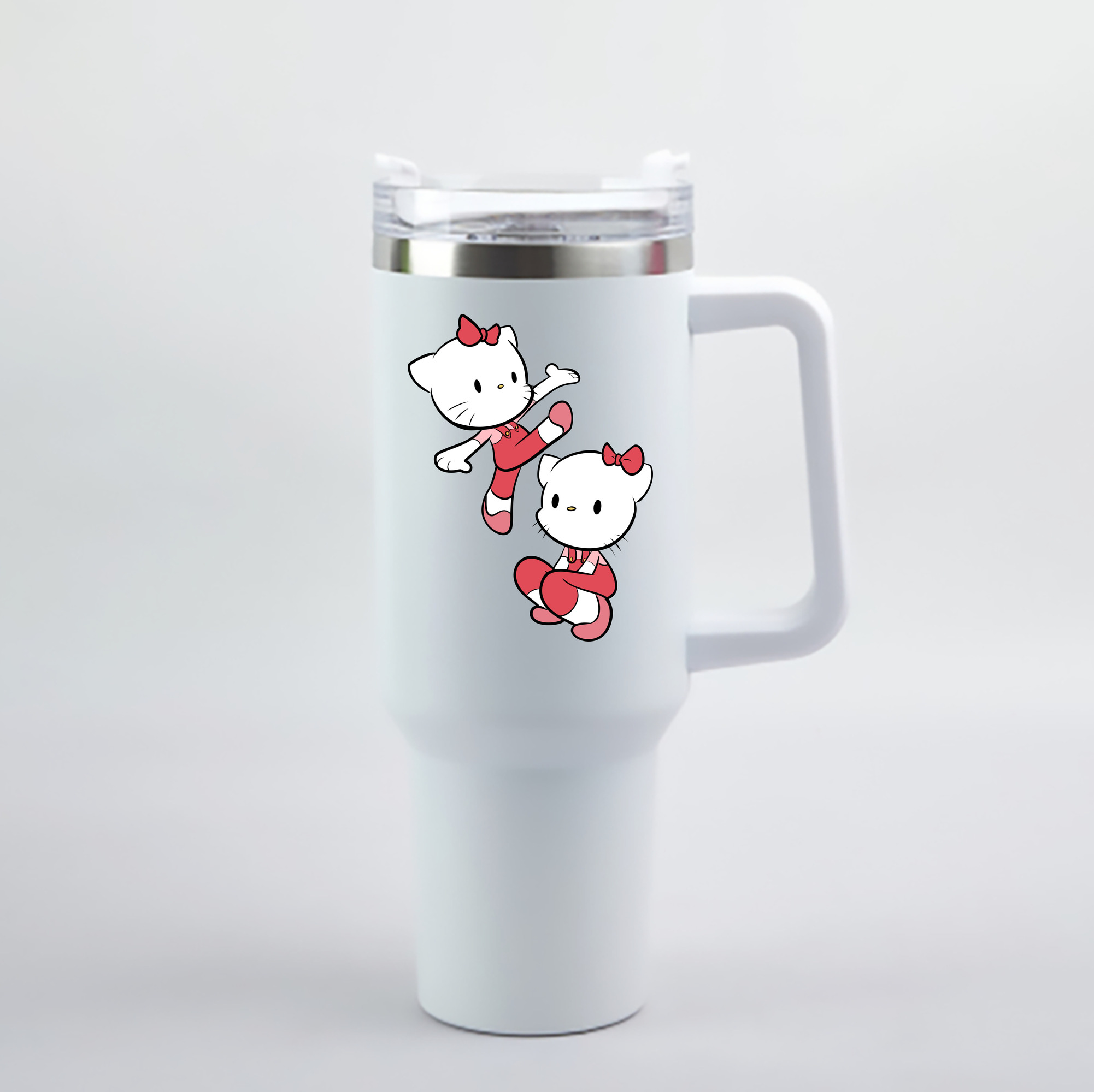 （画像用） Hello Kitty ハローキティ 1200mL車用タンブラー - クリスタルステッカー（プラスチックストロー付き）