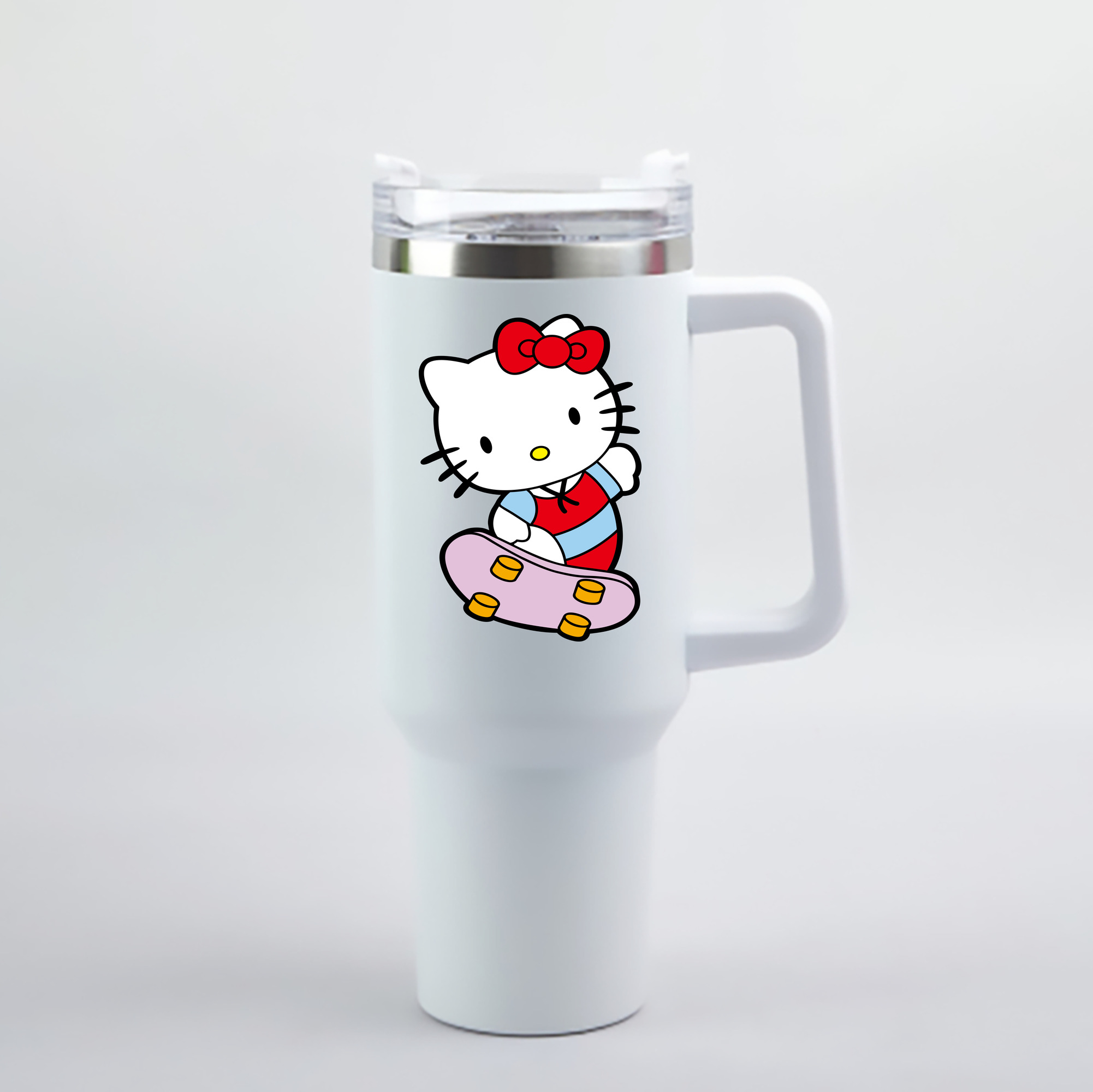 （画像用） Hello Kitty ハローキティ 1200mL車用タンブラー - クリスタルステッカー（プラスチックストロー付き）