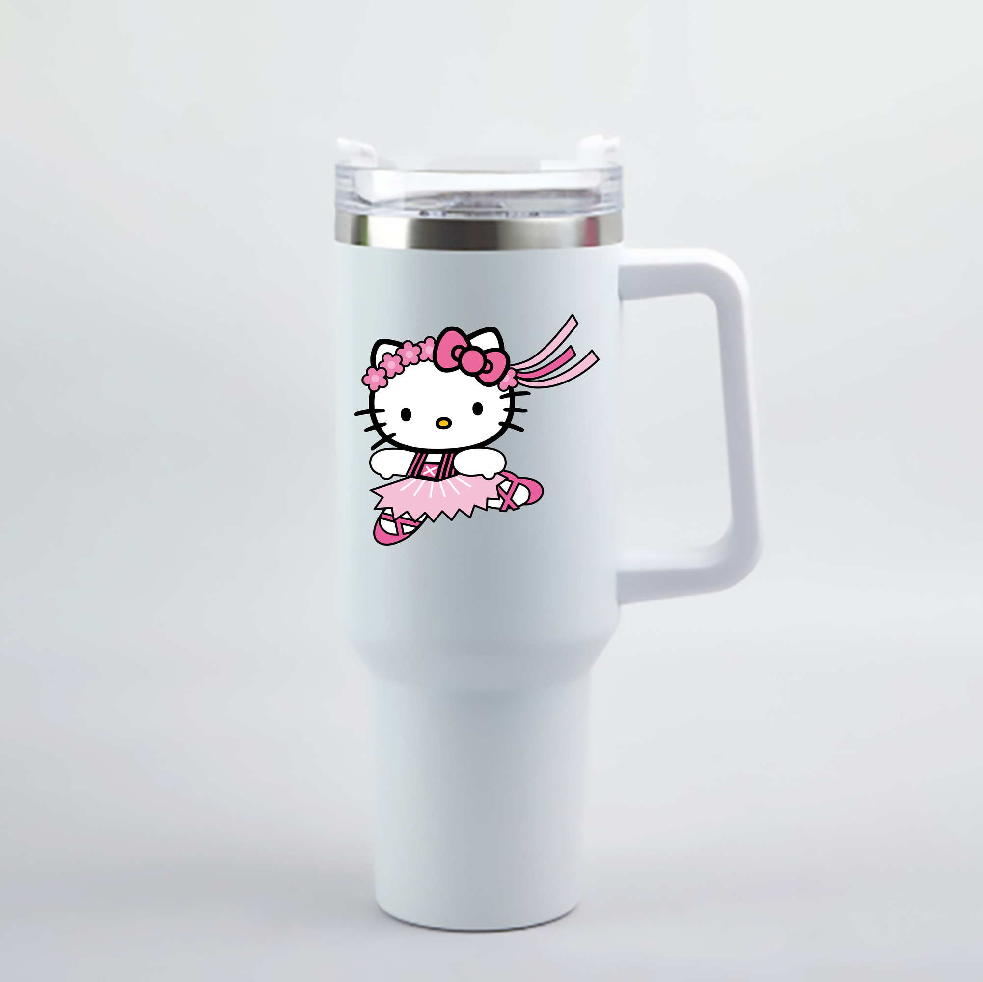 （画像用） Hello Kitty ハローキティ 1200mL車用タンブラー - クリスタルステッカー（プラスチックストロー付き）