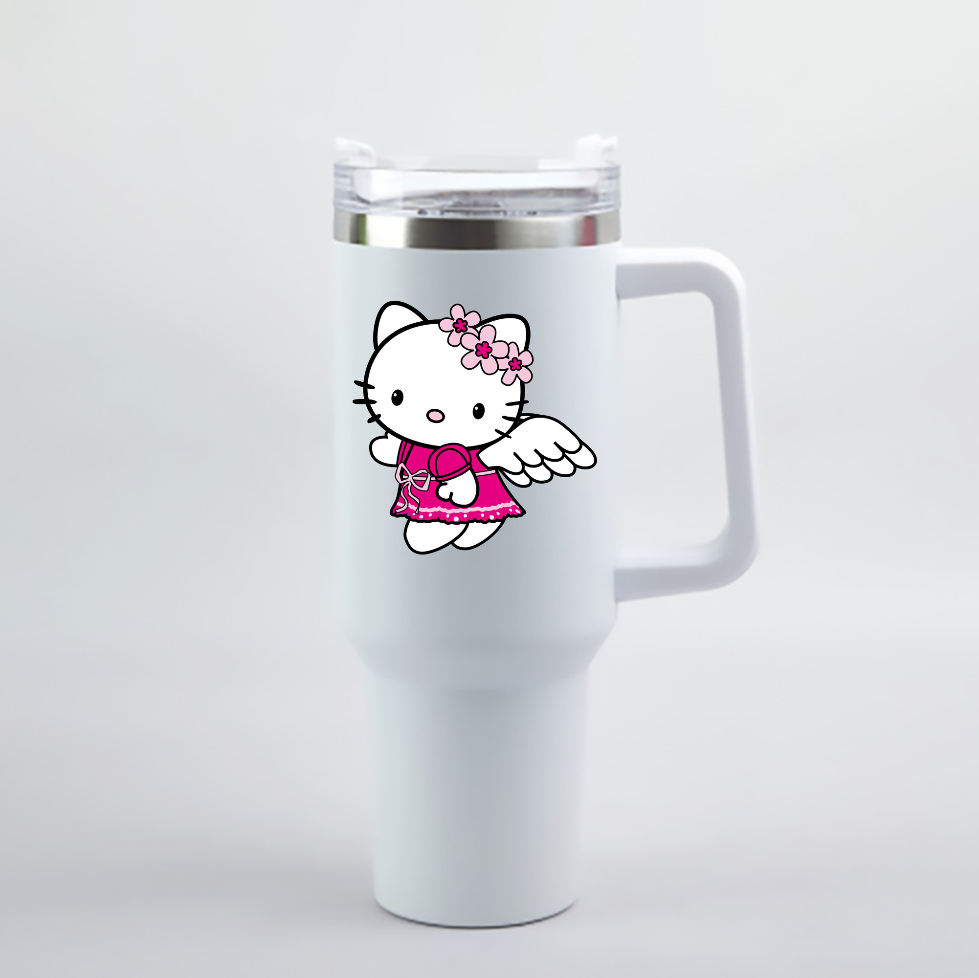 （画像用） Hello Kitty ハローキティ 1200mL車用タンブラー - クリスタルステッカー（プラスチックストロー付き）